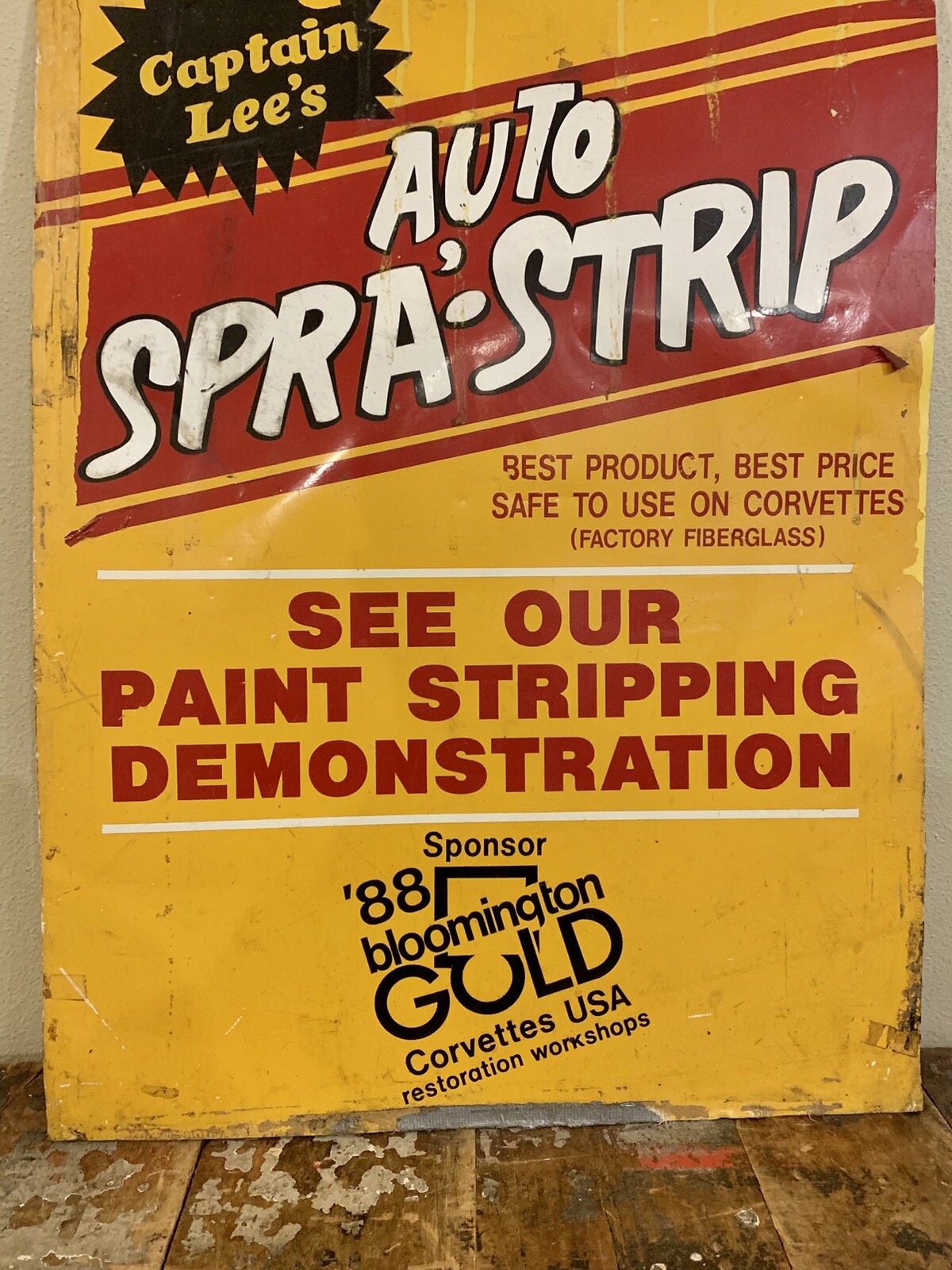Vintage Captain Lee’s Auto Spray’-Strip Fiberglass Corvette Advertising Sign