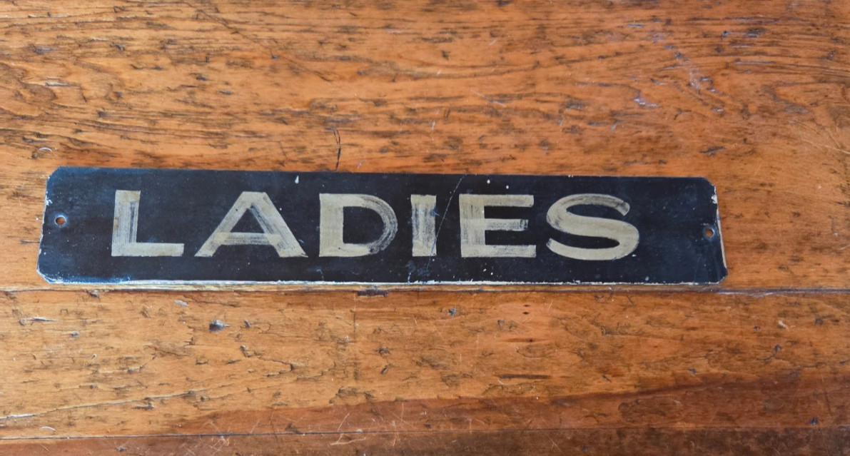 Antique Ladies Metal Black & White RESTROOM/BATHROOM Sign
