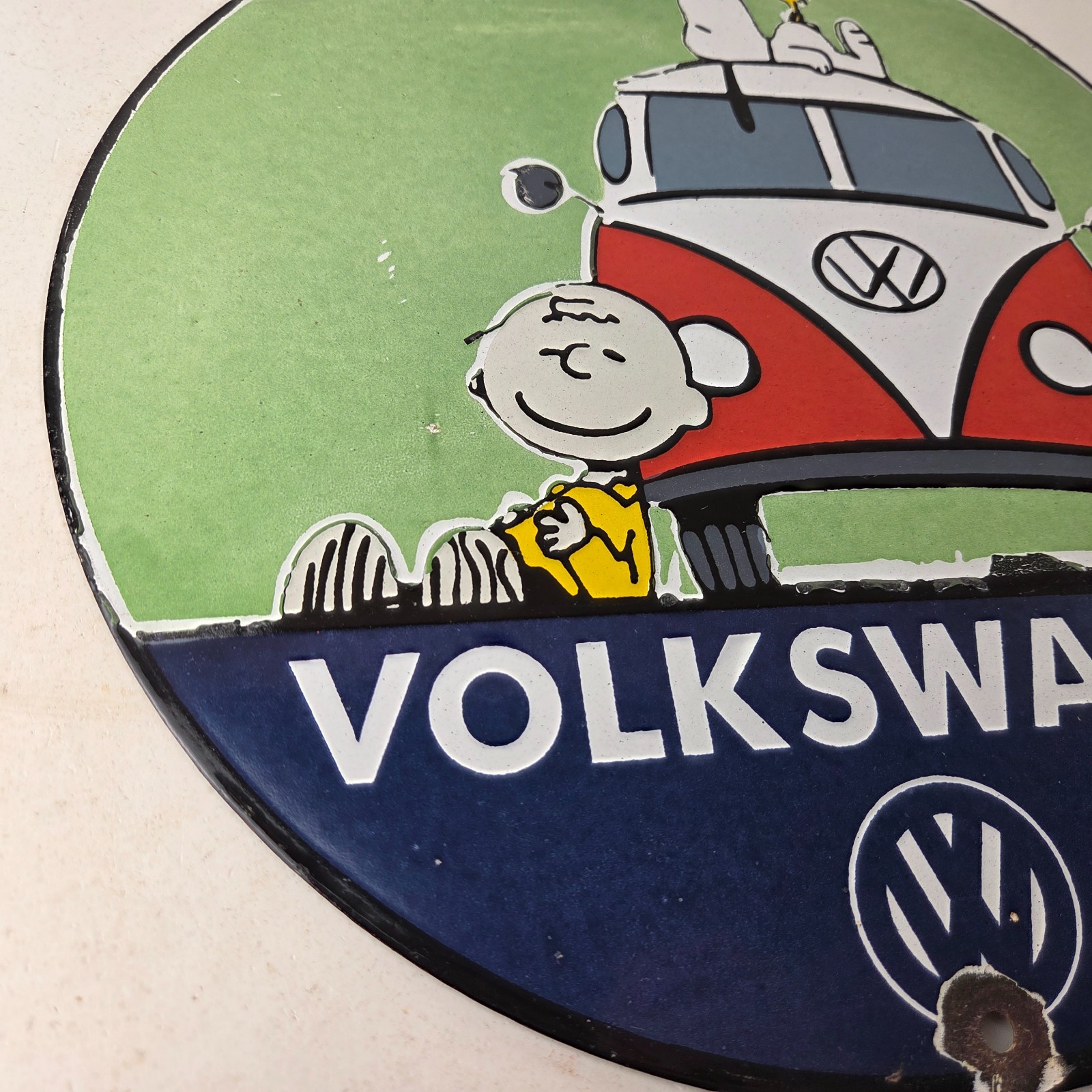Vintage Volkswagen Sign – Porcelain VW Bus Service Snoopy Gas Sign