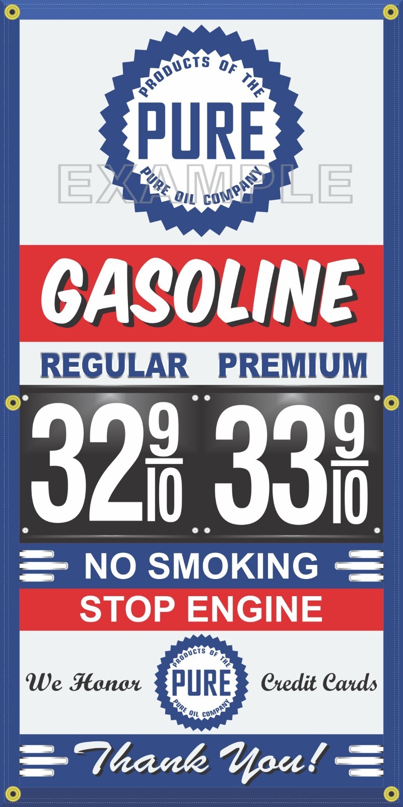 PURE OIL GAS STATION PRICE PER GALLON VINTAGE OLD SIGN REMAKE BANNER SIGN ART