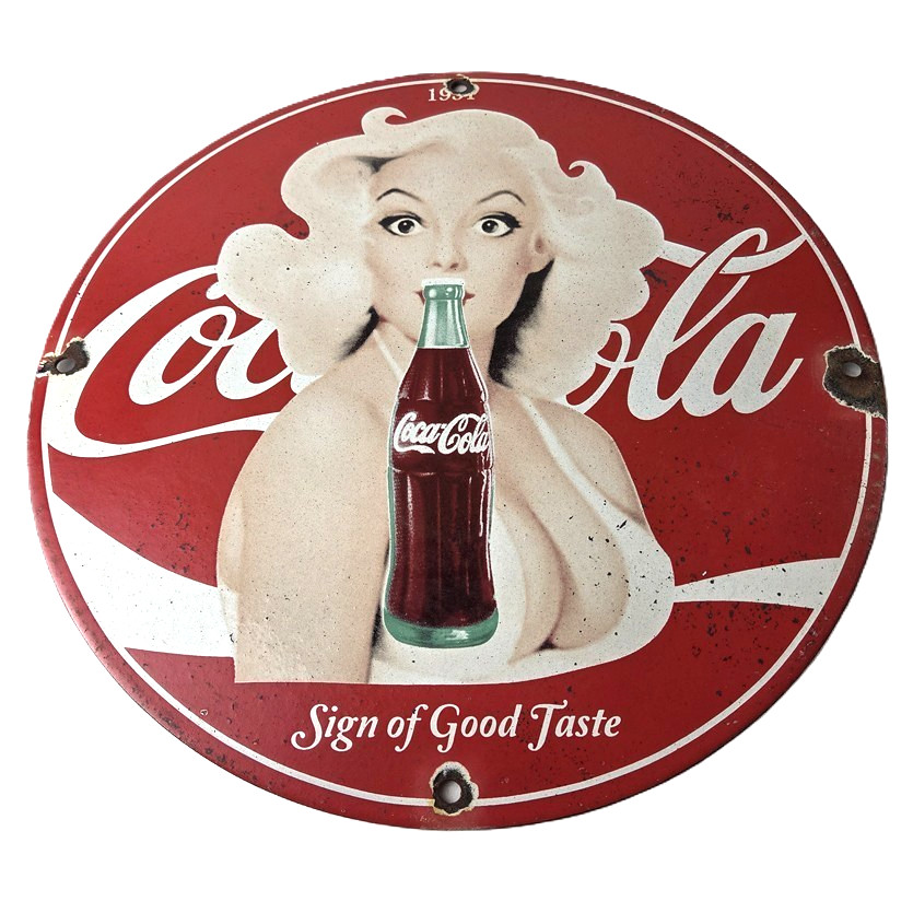 Vintage Coca-Cola Porcelain Sign – Gas Pump Plate Service Route 66 Diner Sign