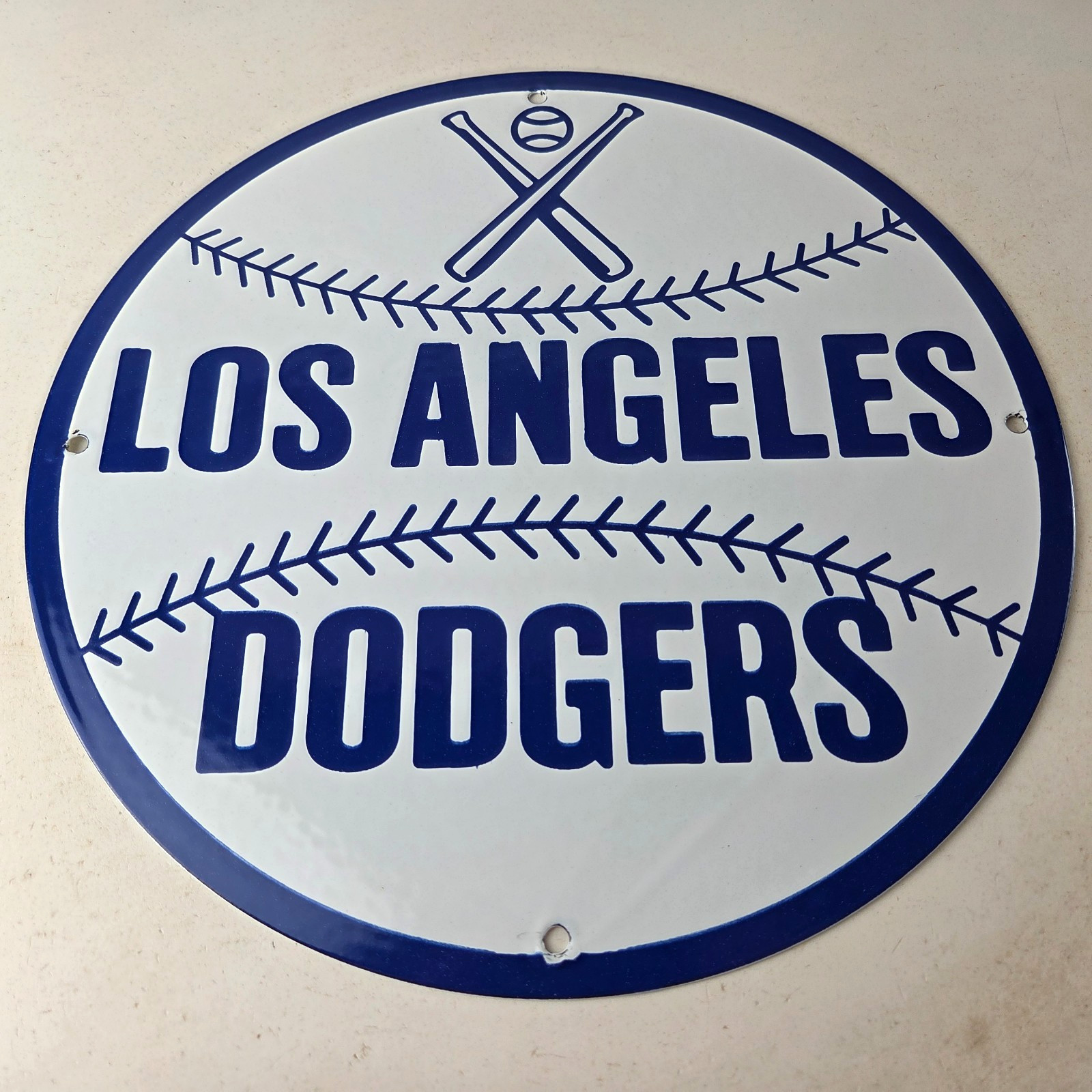 Vintage LA Dodgers Sign – MLB Baseball Stadium Porcelain Gas Pump Sign