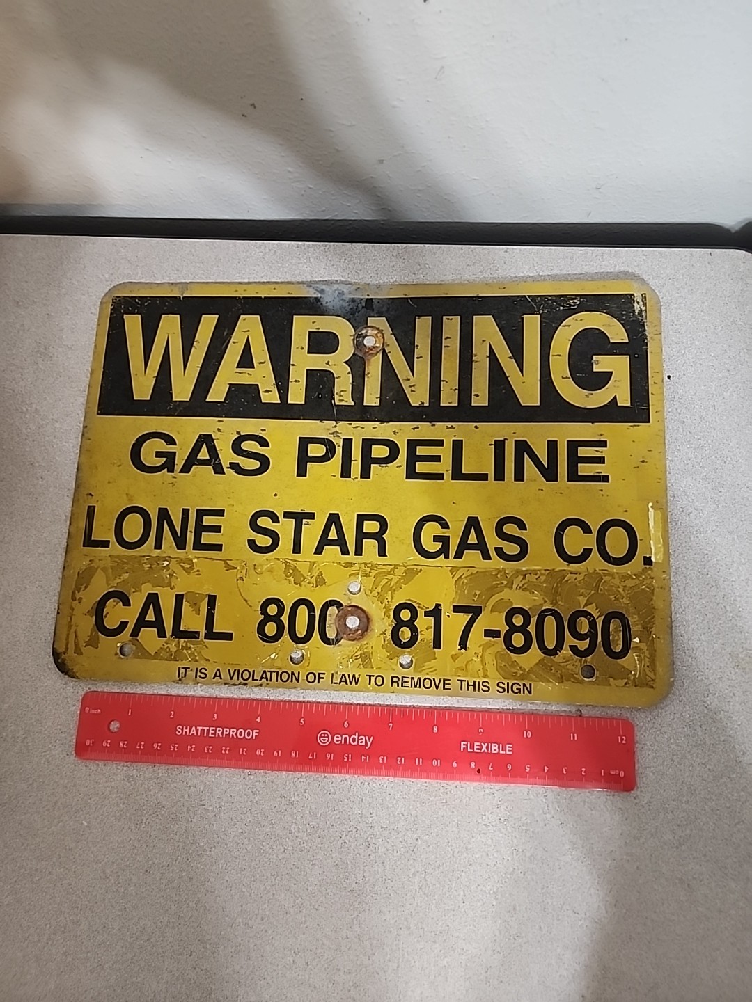 Vtg Retired LONE STAR GAS CO. WARNING GAS PIPELINE Aluminum Sign TEXAS