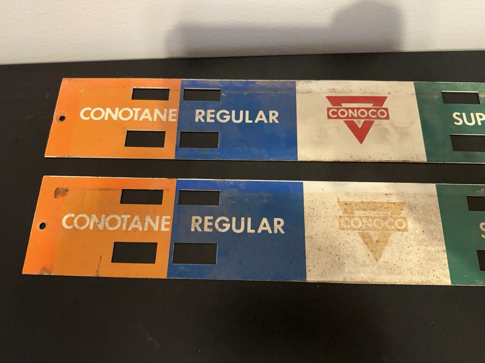 Vintage Conoco Gas Pump Multi Fuel Pricer Sign Pair