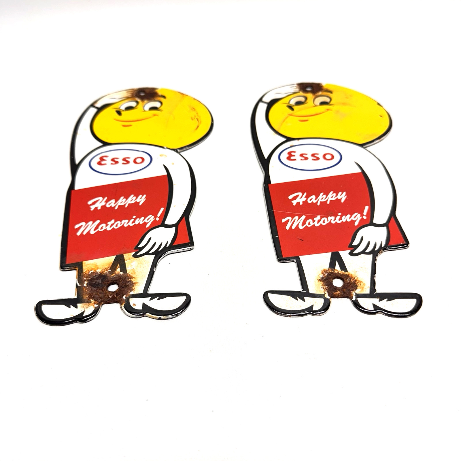Vintage Esso Oil Drop Happy Motoring Porcelain Sign Service Station Set of 2