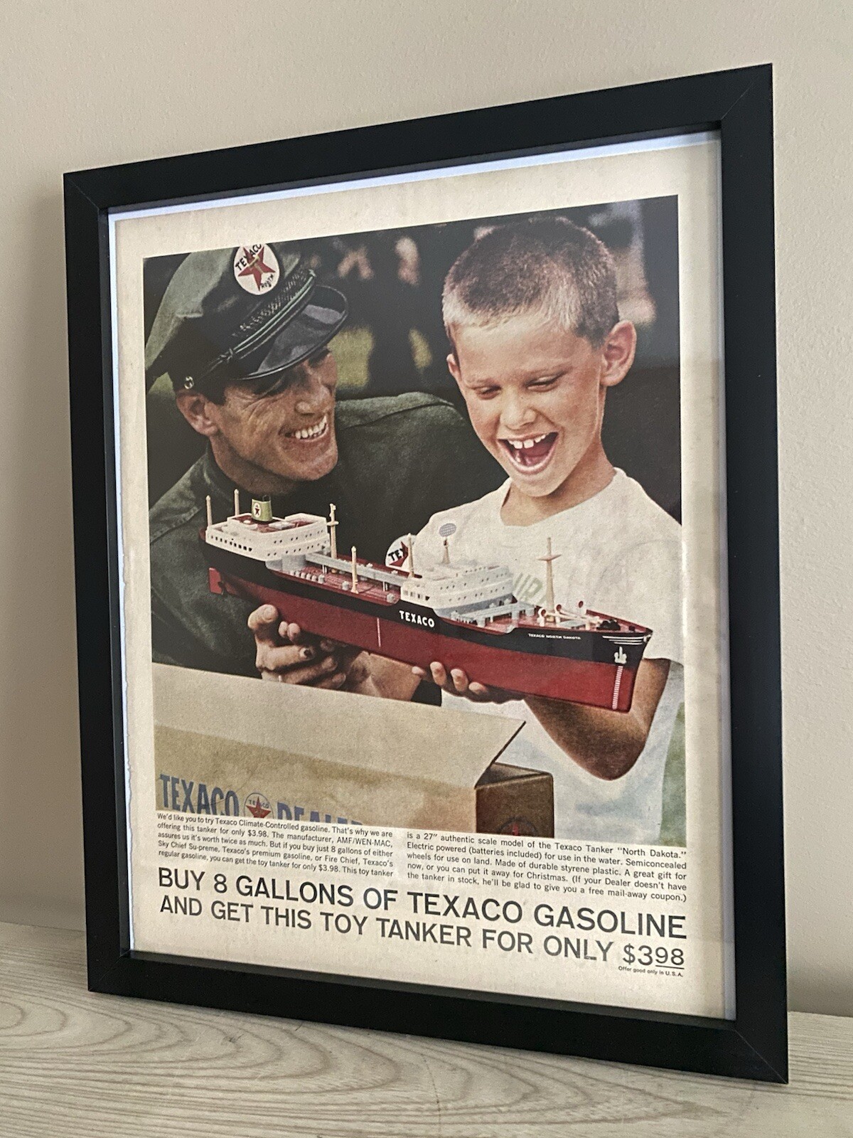 (3) Original Texaco Gas Station Framed Advertising Signs