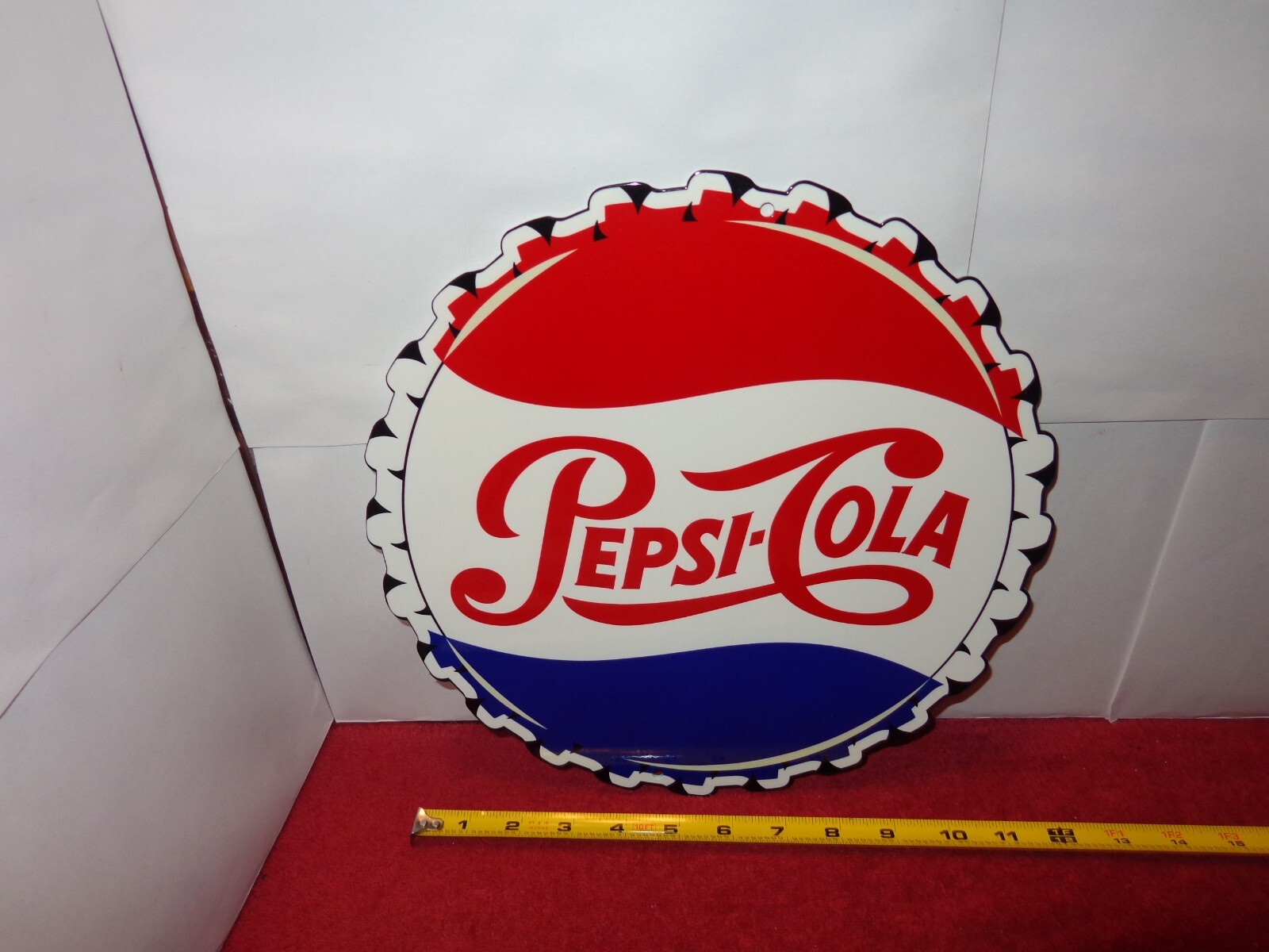 11 3/4 in PEPSI-COLA BOTTLE CAP ADVERTISING SIGN HEAVY DIE CUT METAL # S 18