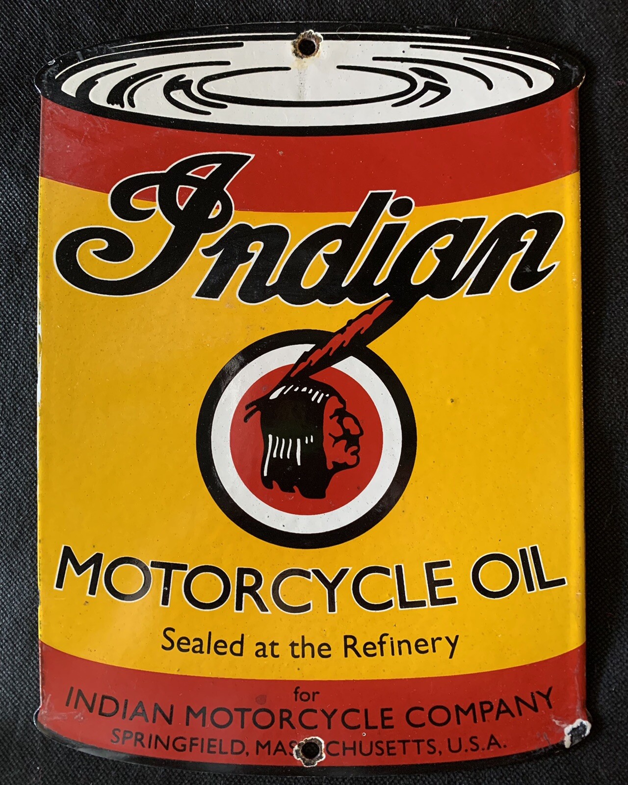 Vintage Style INDIAN MOTORCYCLE OIL CAN ADVERTISING SIGN 11 X 8 INCH PORCELAIN