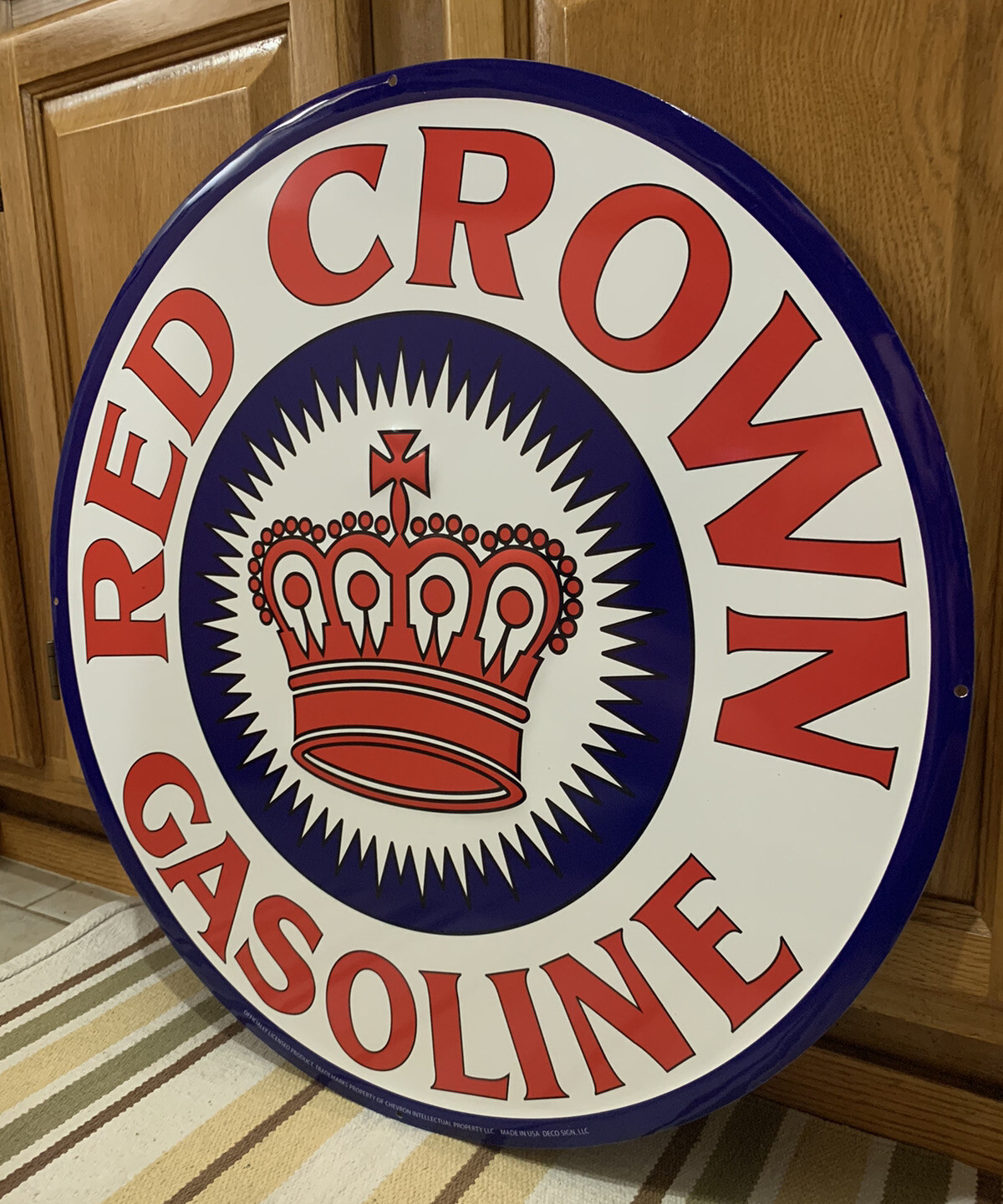 Red Crown Gasoline Metal Sign Garage Vintage Style Wall Decor Bar Motor Oil Gas