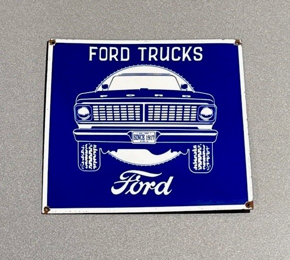 VINTAGE 12” FORD DEALERSHIP PORCELAIN SIGN CAR GAS OIL TRUCK MOTORCYCLE