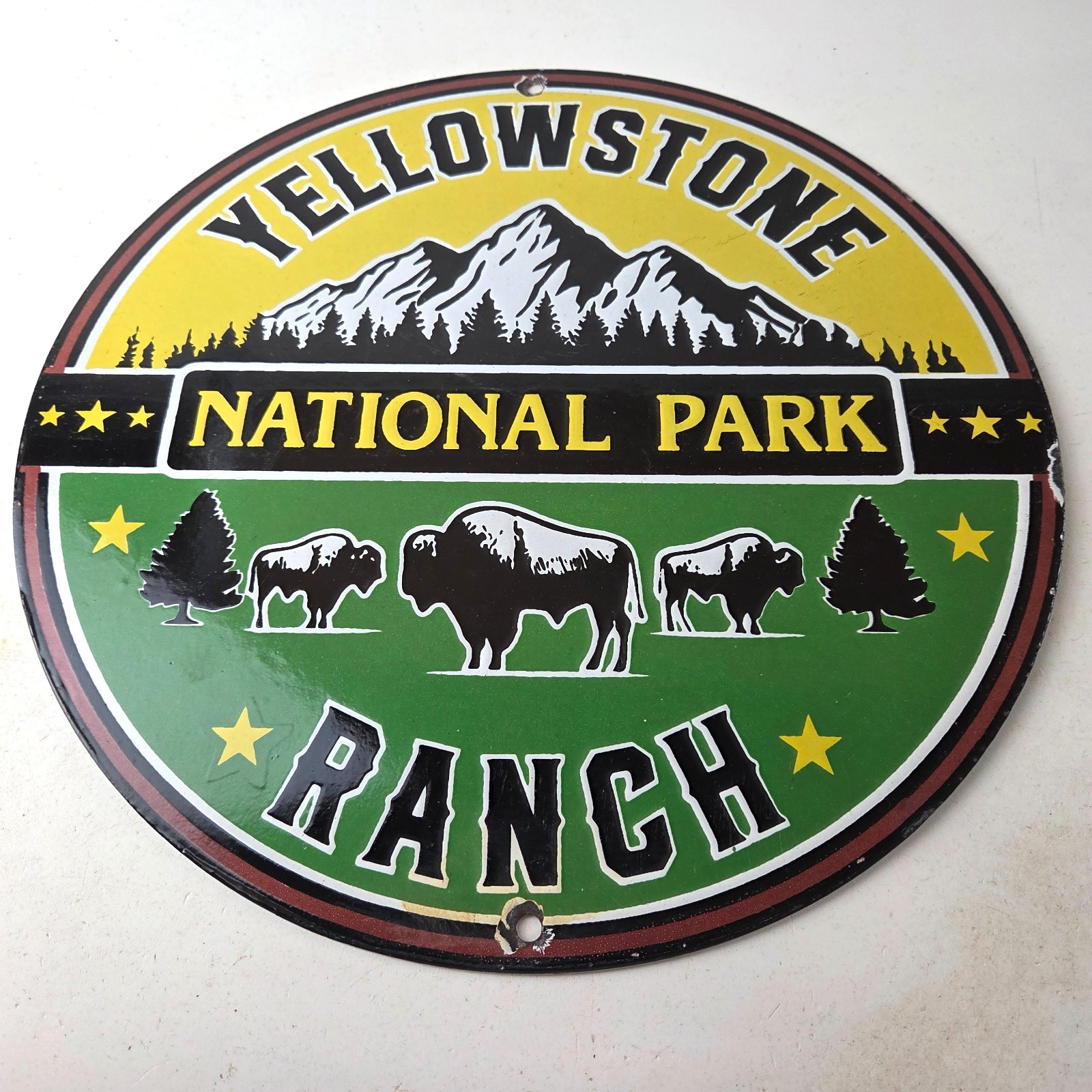 Vintage Yellowstone National Park Ranch Porcelain Sign – Bison Wildlife Sign