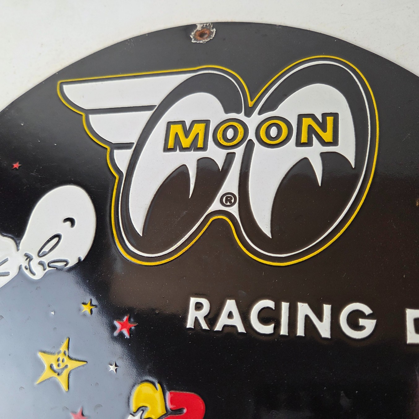 Vintage Moon Eyes Sign – Speed Equipment Casper Auto Porcelain Gas Pump Sign