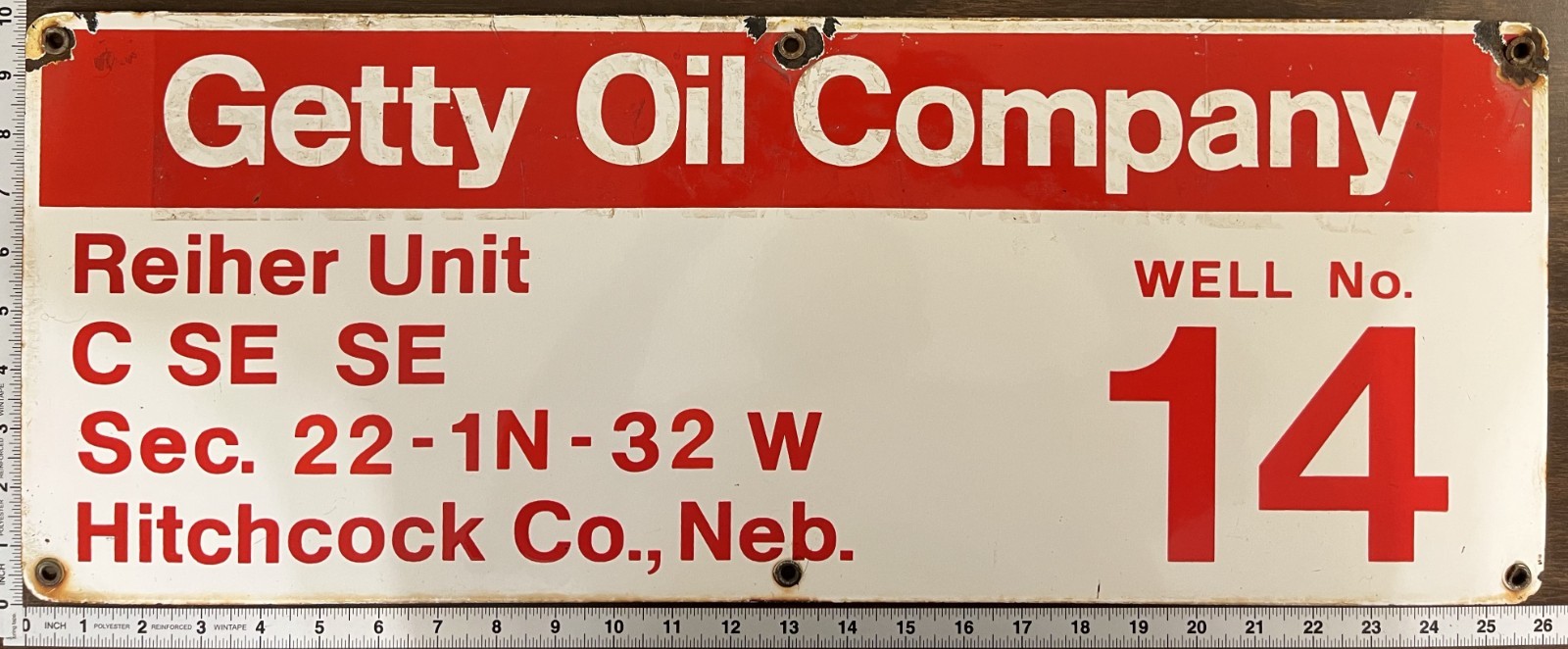 Vintage Porcelain Oil Field Sign – Getty Oil Co Reiher Unit Hitchcock Co Neb