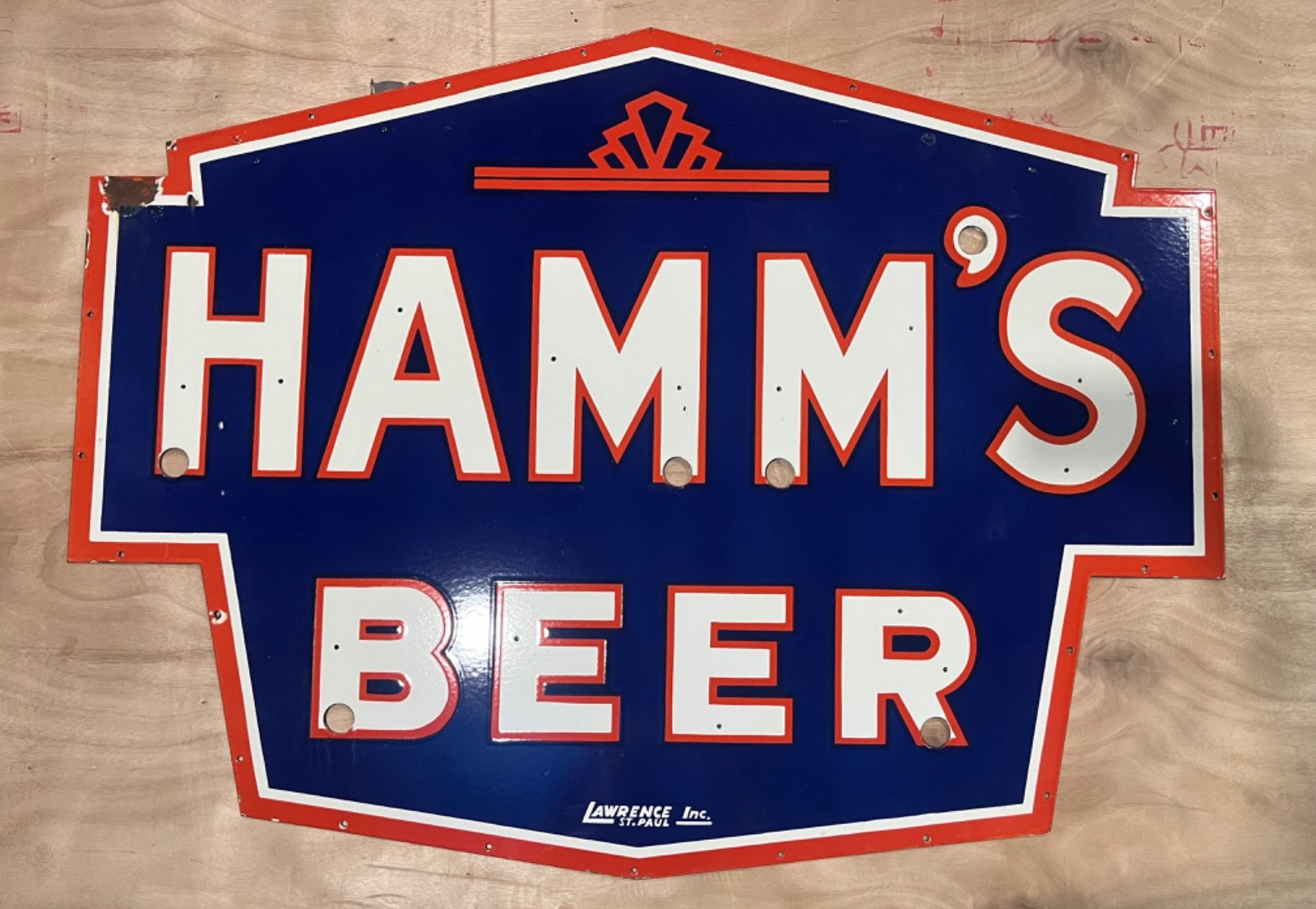 Vintage SSPN Hamm’s Beer Neon Gas & Oil Porcelain Enamel Sign 48×36″.