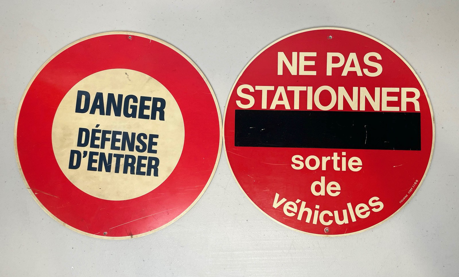 Pair of Genuine vintage French Street Signs 1980s no parking do not enter 30cm