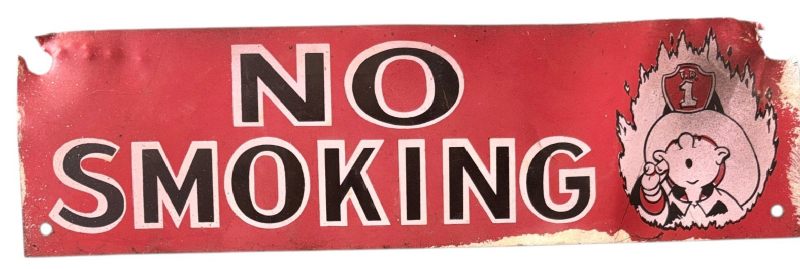 NO SMOKING Tin Sign – Industrial Fire Safety Sign, Thin Metal, Original paint