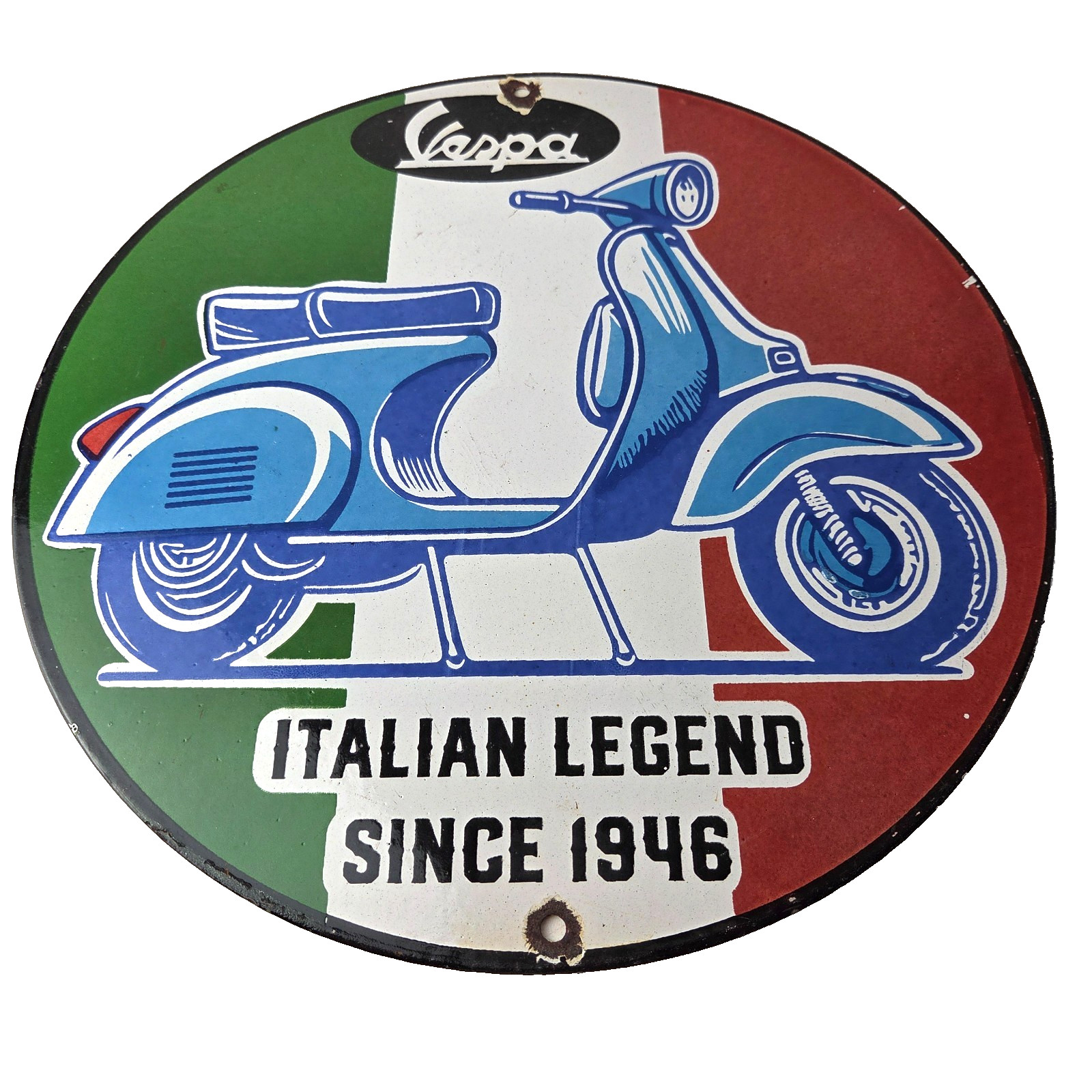 Vintage Vespa Sign – Italian Gas Service Station Porcelain Advertising Sign