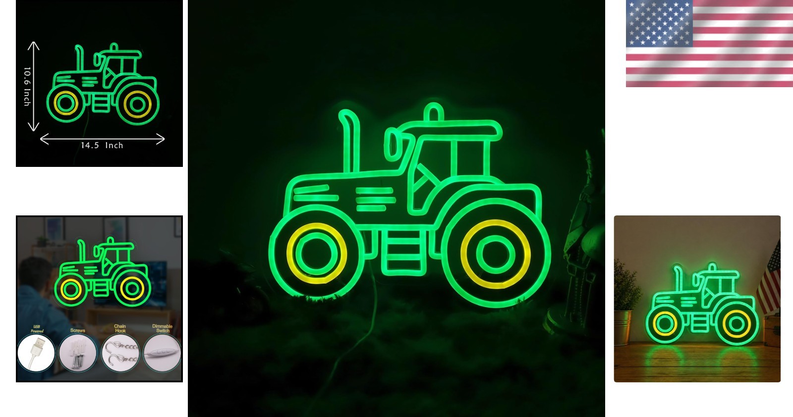 Tractor Green Neon Sign – Birthday Party Decoration