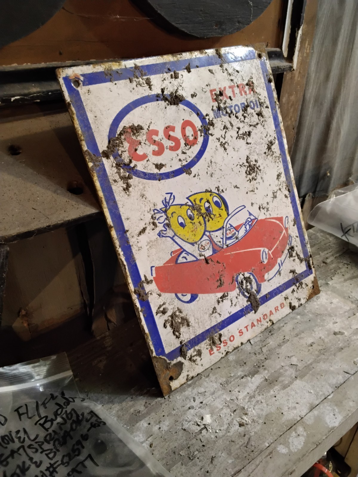 Porcelain Esso Car Drops Logo Sign Approx 10″x8″ Inches Over Steel Used Rust