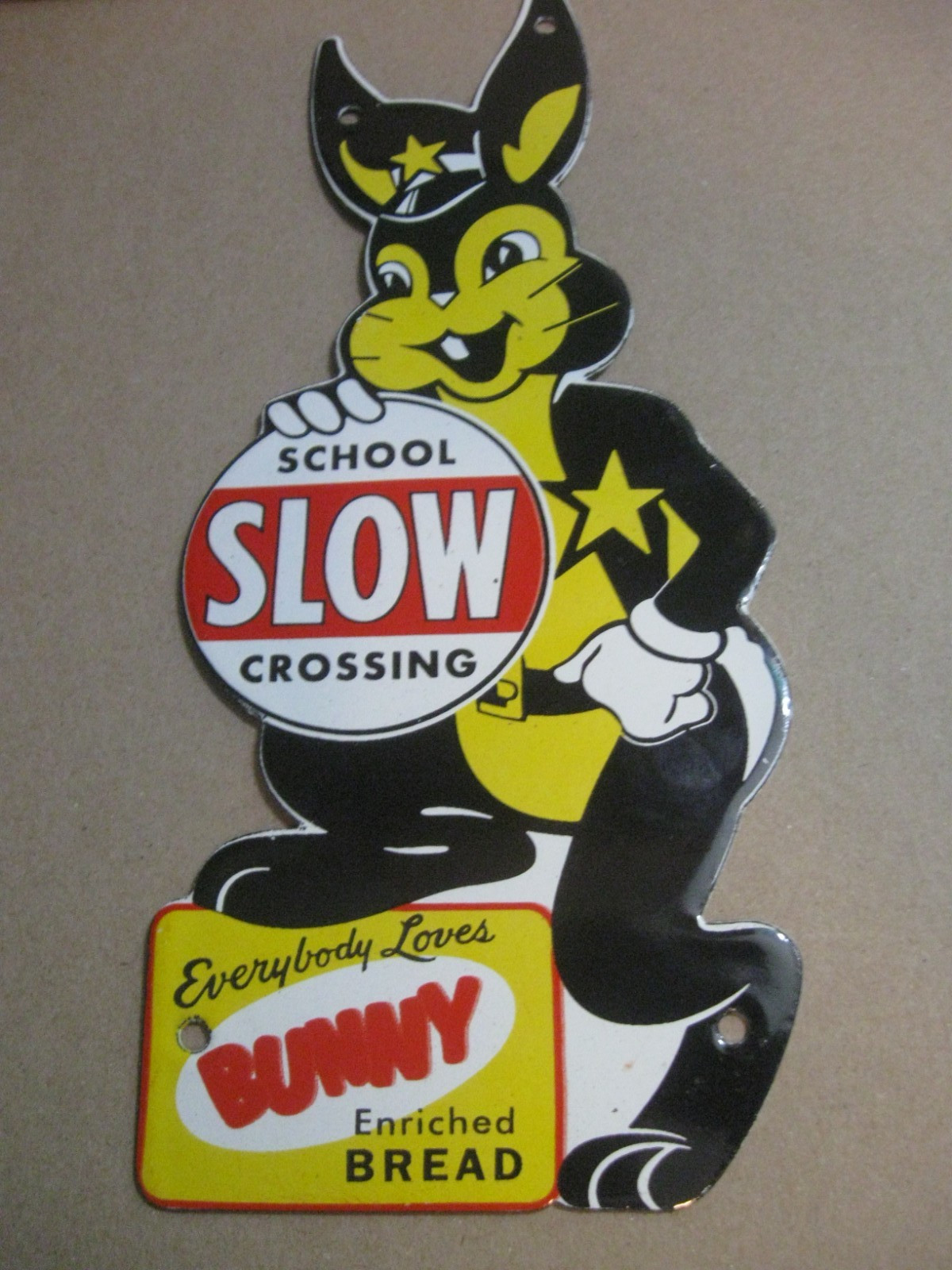 BUNNY ENRICHED BREAD OFFICER BUNNY SCHOOL SLOW CROSSING PORCELAIN SIGN