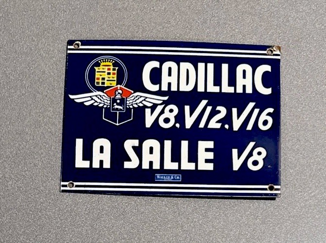 VINTAGE CADILLAC LASALLE DEALERSHIP PORCELAIN SIGN CAR GAS OIL TRUCK MOTORCYCLE