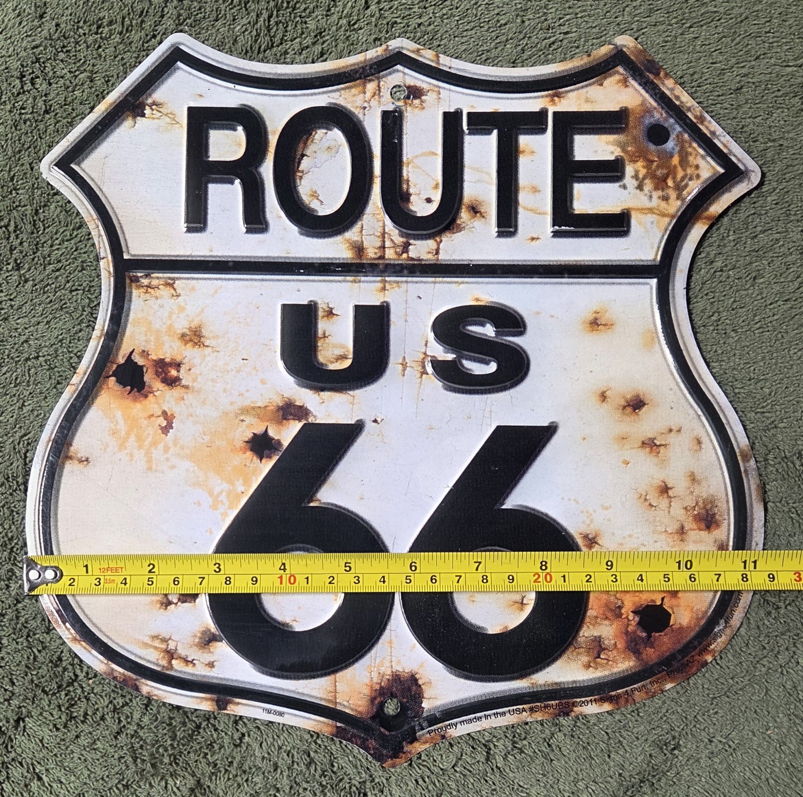 ROUTE 66 Rusty Shield Embossed Metal Sign – Man Cave, Garage, Bar Décor.