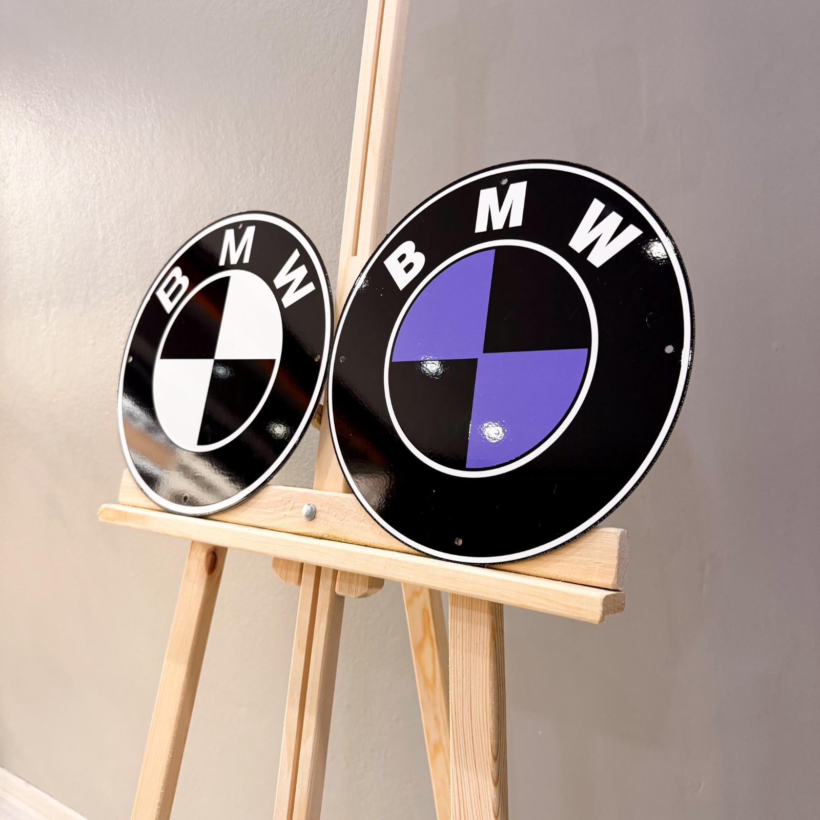 BMW Black & Black Purple Logo Heavy Metal Sign Set – 30 cm (11.8”)