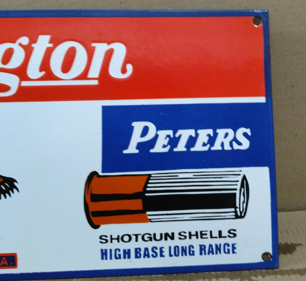 Remington Peters Porcelain Enamel Sign 24 X 10 Inches 1 sides