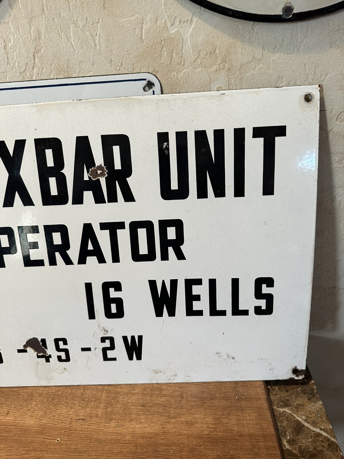 LARGE ORIGINAL & AUTHENTIC ”TEXACO” 14.5X36 INCH PORCELAIN OIL LEASE SIGN