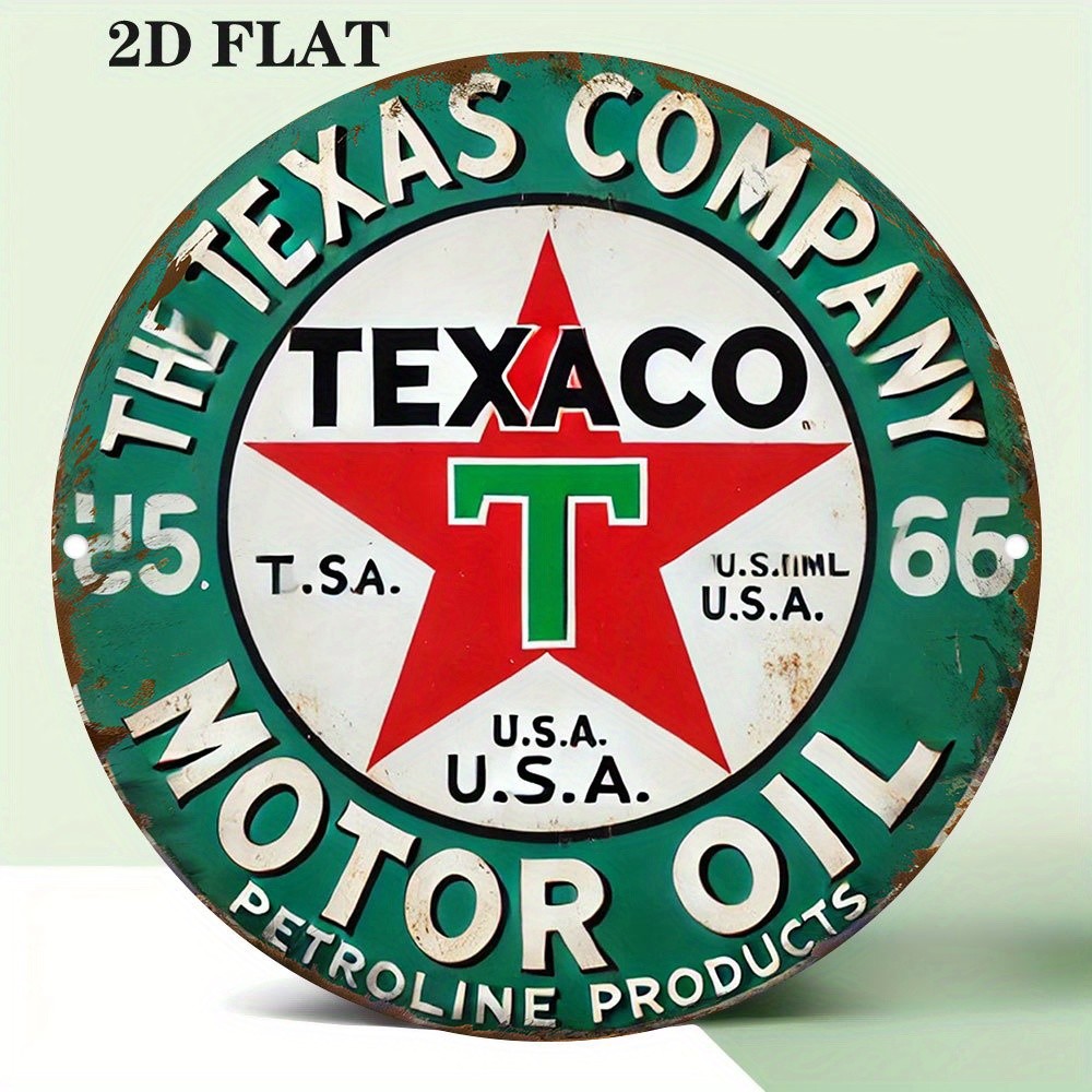2D Flat – Vintage Texaco Motor Oil Logo Aluminum Sign -Tin Metal Signs 8x8in” Ro
