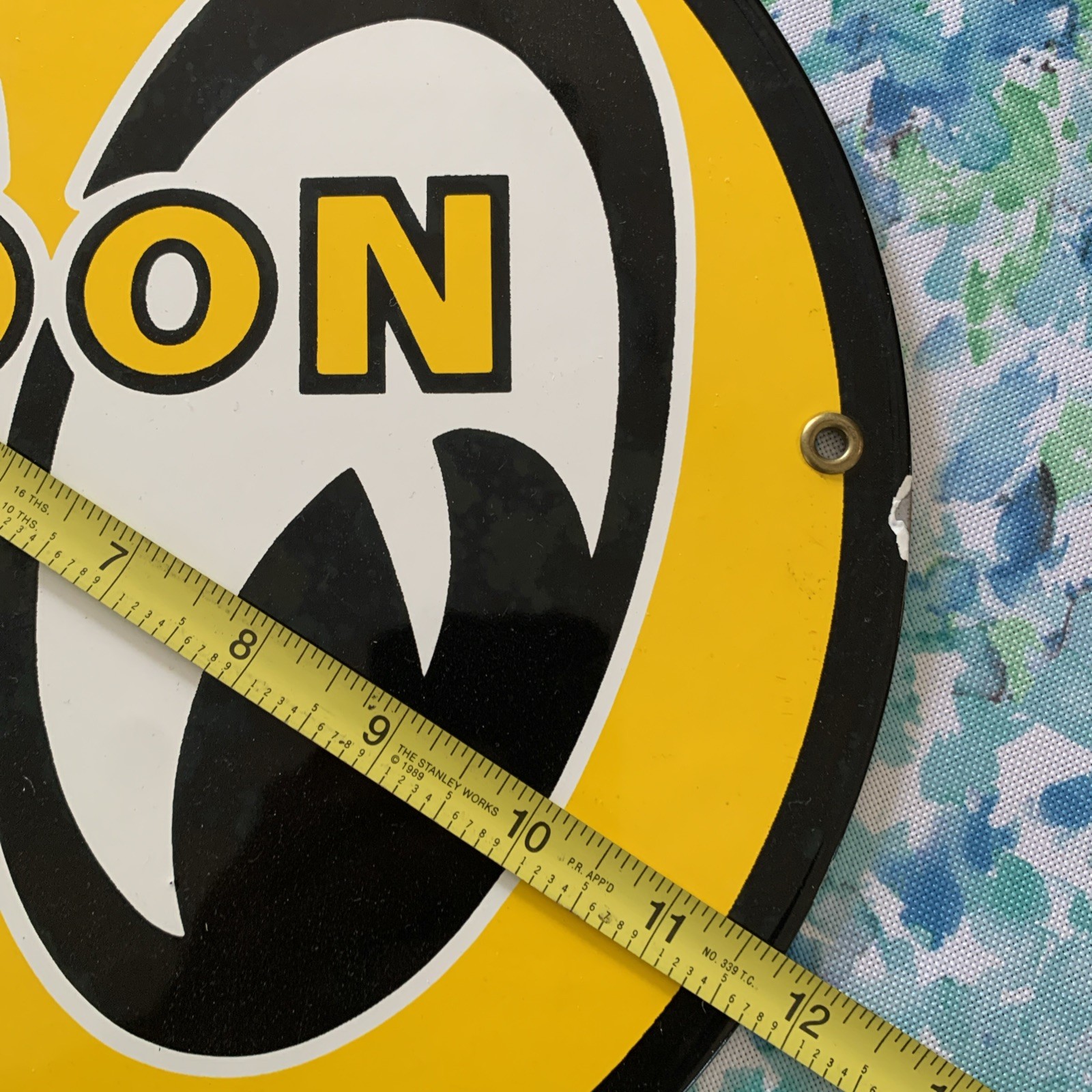 VINTAGE “MOON EYES SPEED EQUIPMENT” 11 3/4″ PORCELAIN METAL GASOLINE & OIL SIGN!
