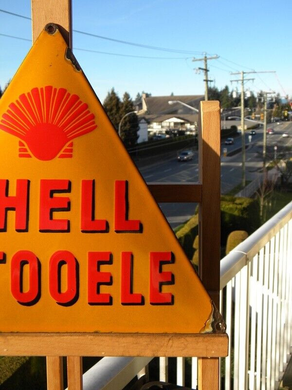 VINTAGE SHELL AUTO OELE PORCELAIN METAL SIGN 10-1/2″ x 10-1/2″ GAS OIL PUMP CAR