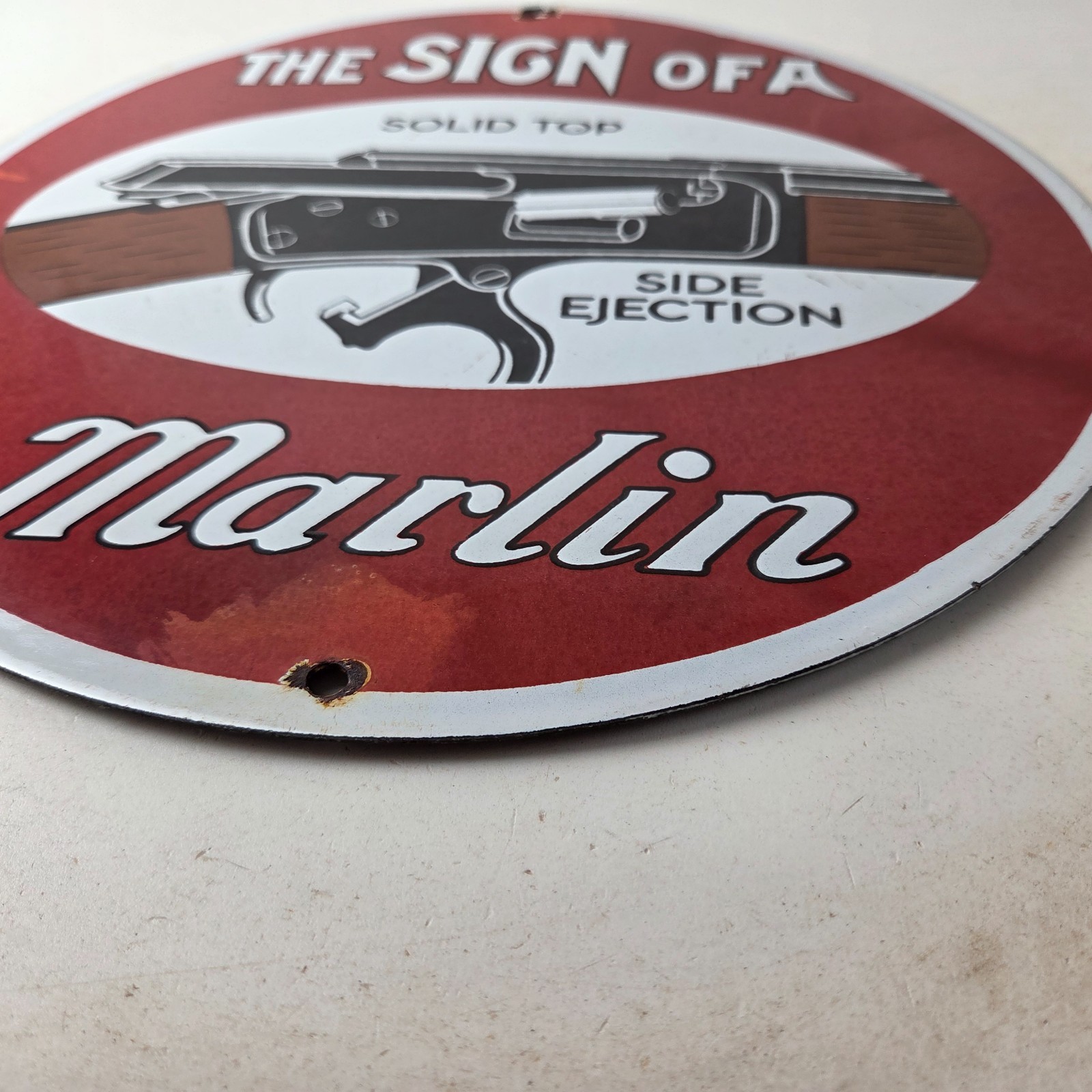 Vintage Marlin Solid Top Side Ejection Porcelain Signs – Lever Rifle Signs