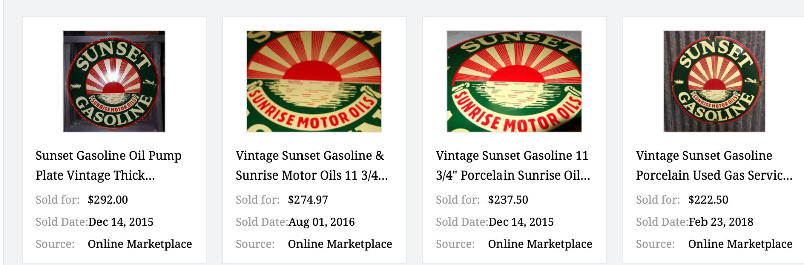 VINTAGE SUNRISE MOTOR OILS SUNSET GASOLINE 11 3/4″ PORCELAIN METAL AIRPLANE SIGN