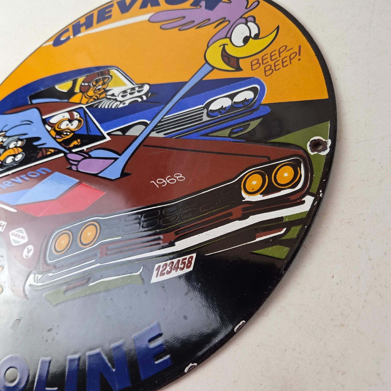 Vintage Chevron Gasoline Sign – Mopar Road Runner Racing Auto Gas Porcelain Sign
