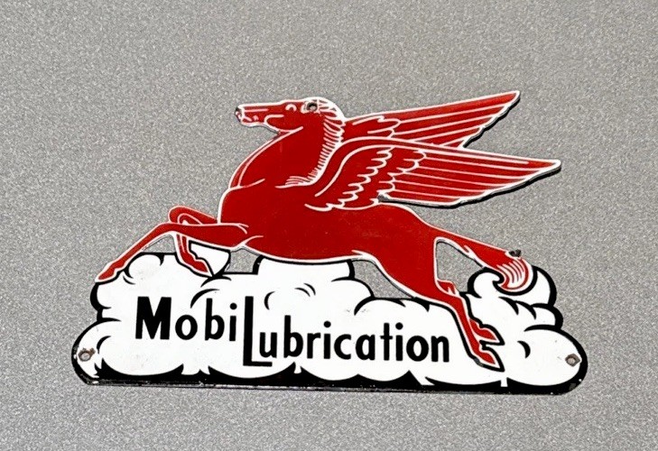VINTAGE 12” MOBIL PEGASUS GARGOYLE PORCELAIN SIGN CAR GAS OIL TRUCK MOTORCYCLE