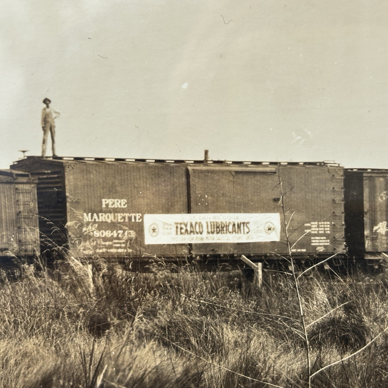 Original Antique Texaco Oil Field Railroad Yardlong Photo Sign Gas Advertising