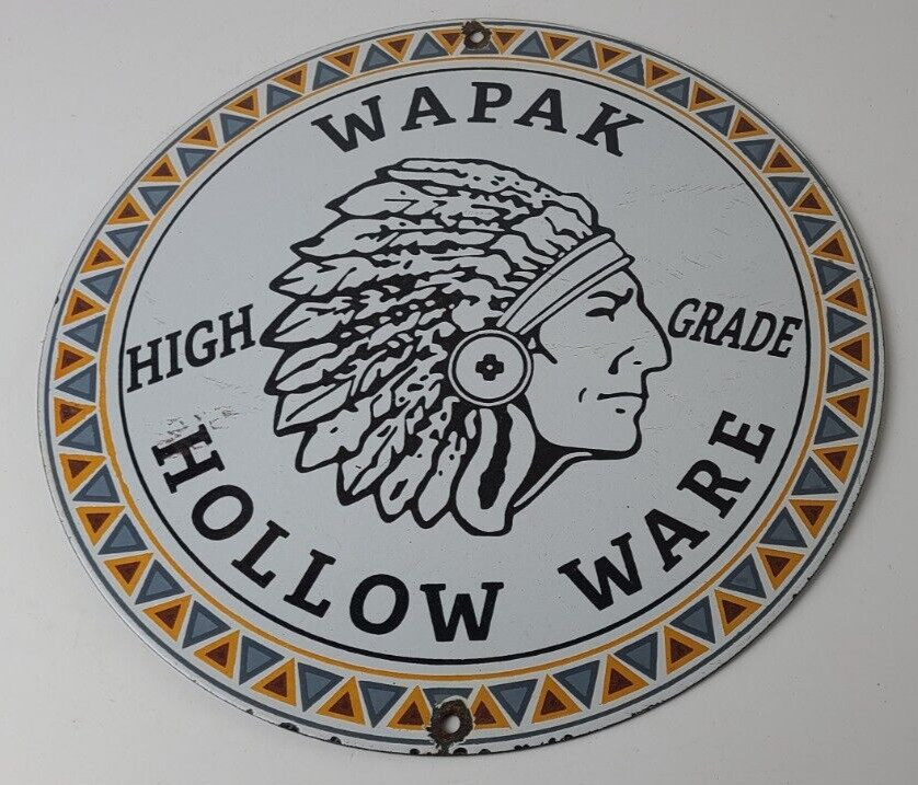 Vintage Wapak Hollow Ware Gasoline Sign – Indian Chief Gas Pump Porcelain Sign