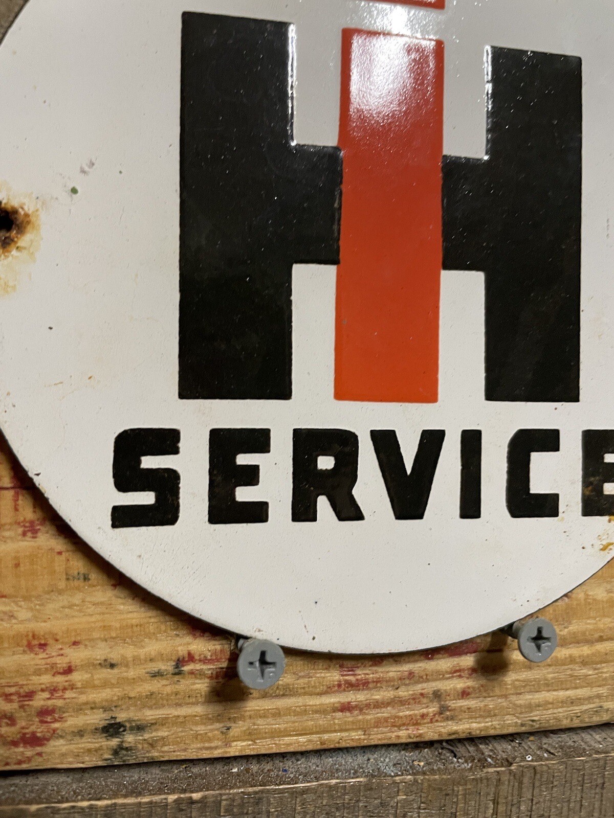 VINTAGE INTERNATIONAL HARVESTER PORCELAIN SIGN FARMING TRACTOR FARM GAS OIL 6”
