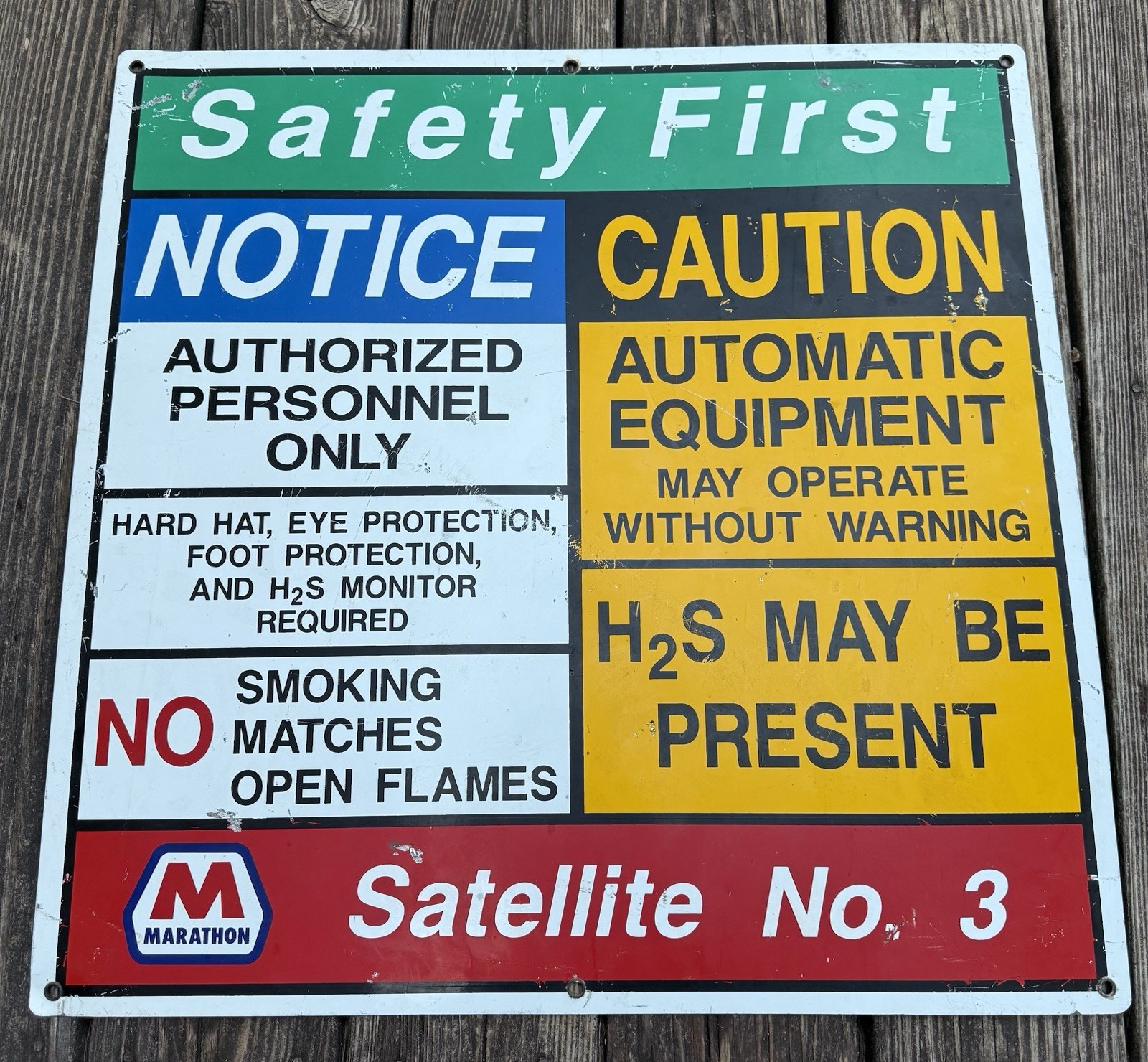 Marathon Gas Oil Company Metal Sign Satellite Safety First 24”