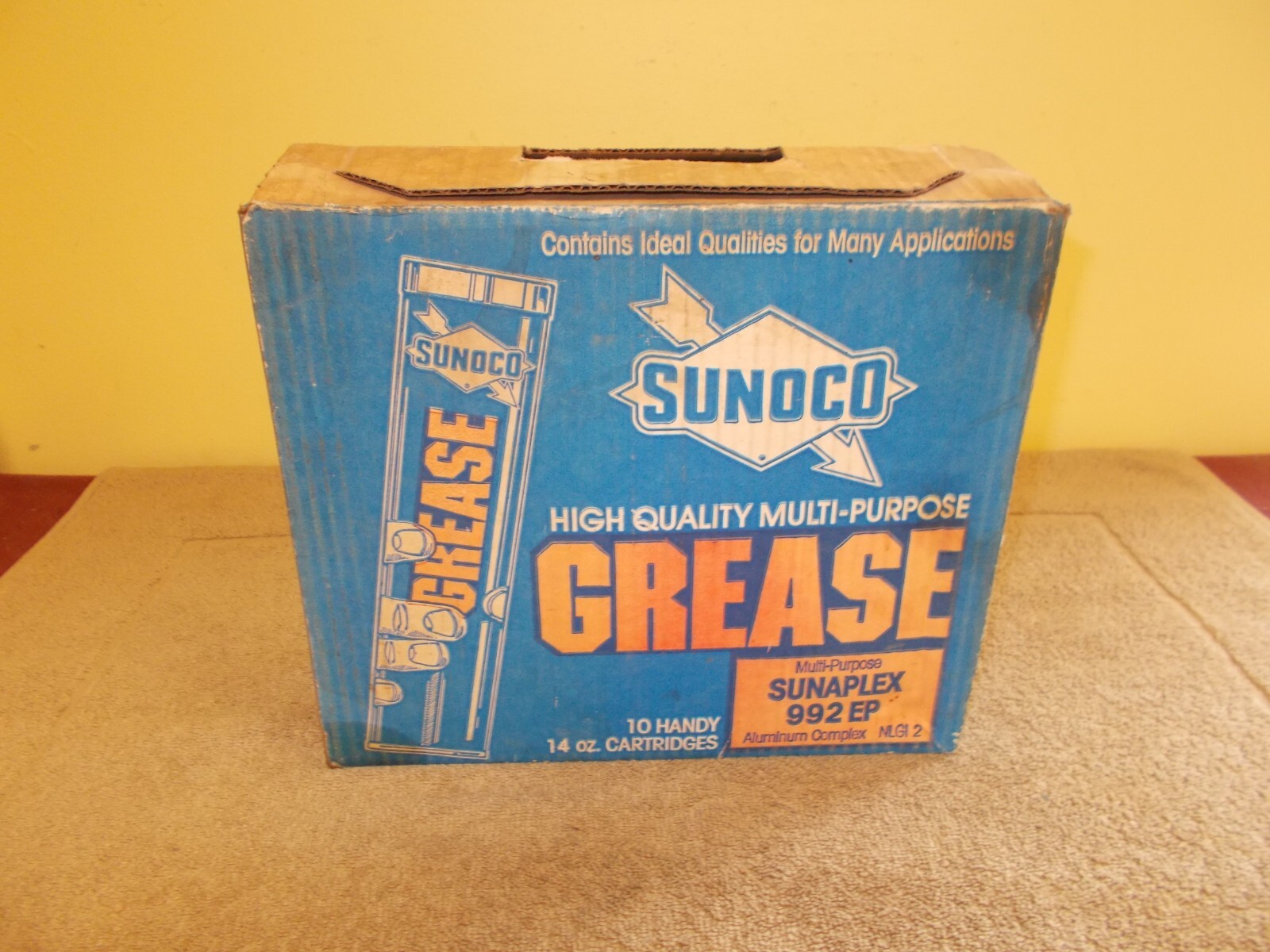 VINTAGE SUNOCO ADVERTIZING CARDBOARD BOX SIGN GREASE GAS OIL ~ EMPTY ~
