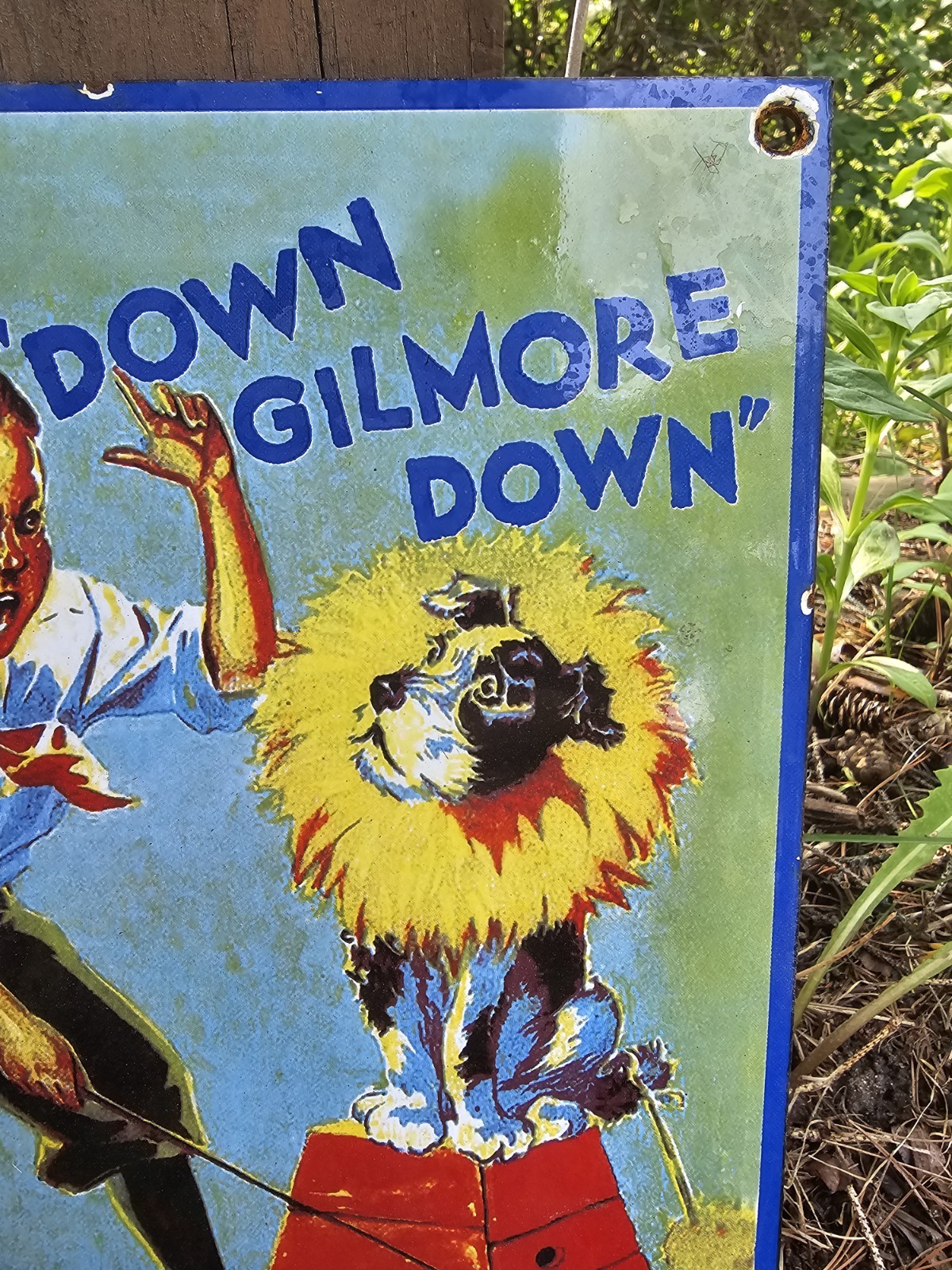VINTAGE 1946 GILMORE GASOLINE MOTOR OIL PORCELAIN ENAMEL GAS SIGN 12″ X 8″