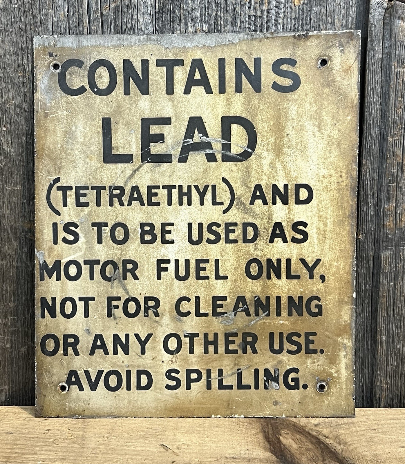 Early Original CONTAINS LEAD Gas Pump Gasoline Warning Sign Oversized 8×7