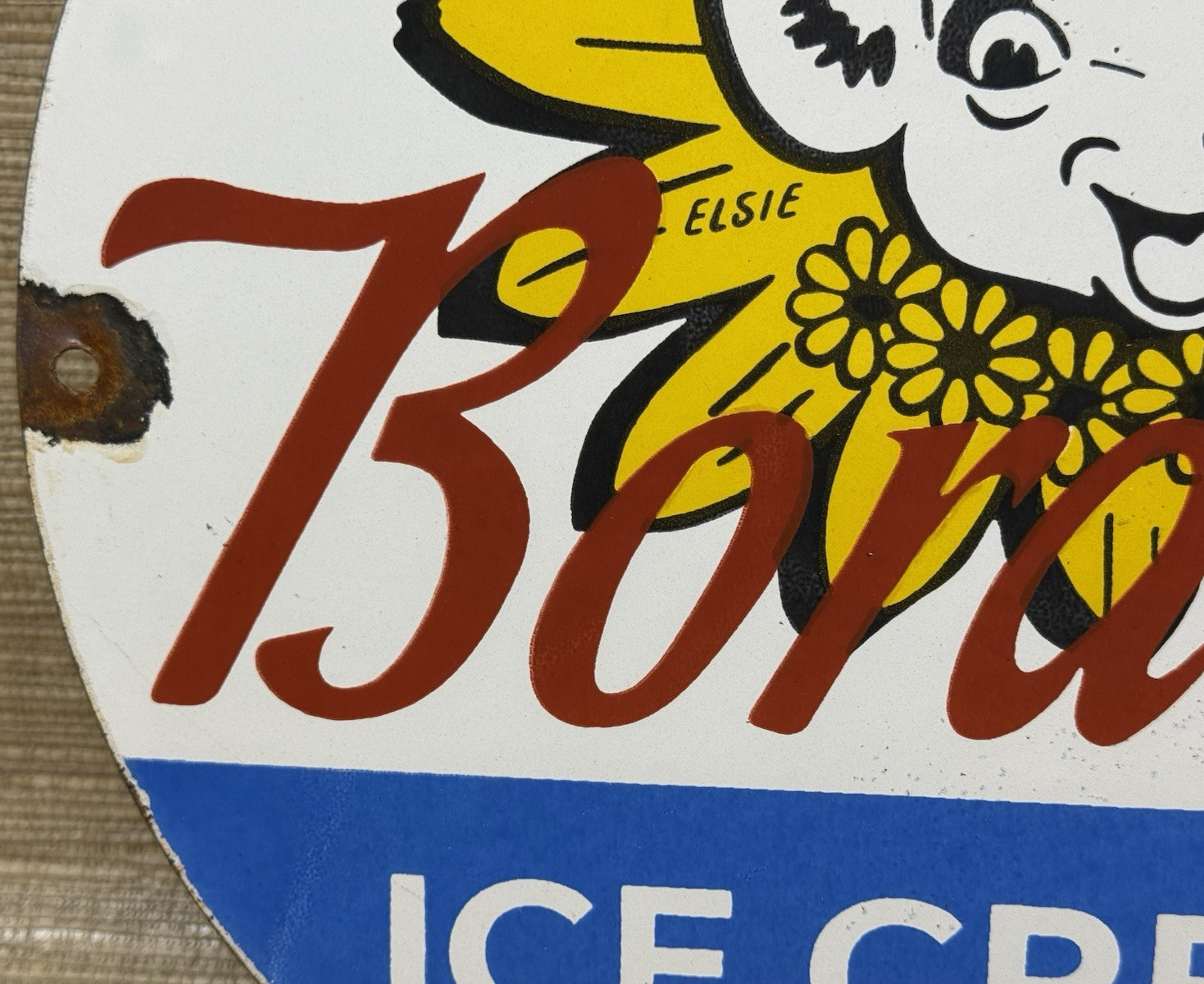 VINTAGE BORDENS ICE CREAM PORCELAIN SIGN DAIRY QUEEN COW FARM GAS PUMP
