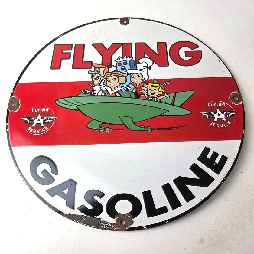 Vintage Flying A Gasoline Sign – The Jetsons Gas Service Station Porcelain Sign