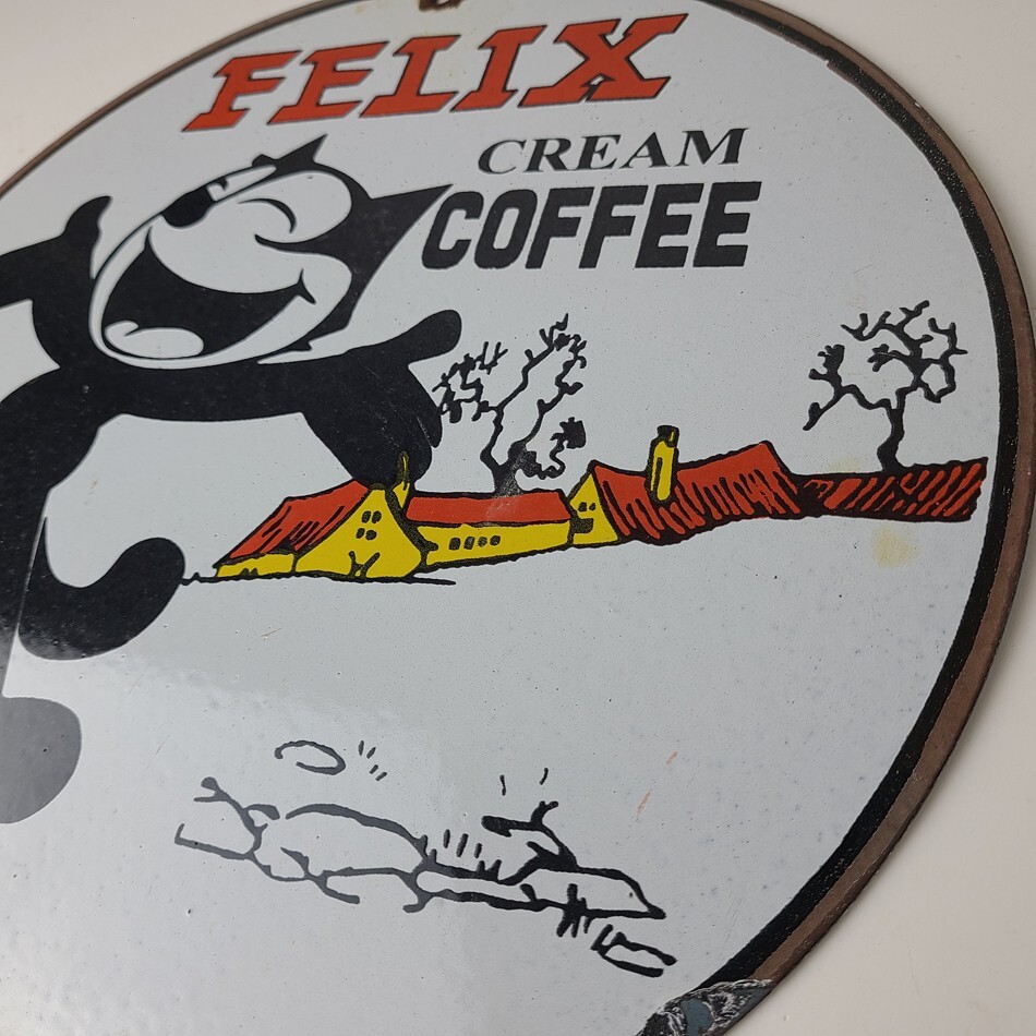 Vintage Felix Coffee Sign – Cream Coffee Advertising Gas Oil Pump Sign