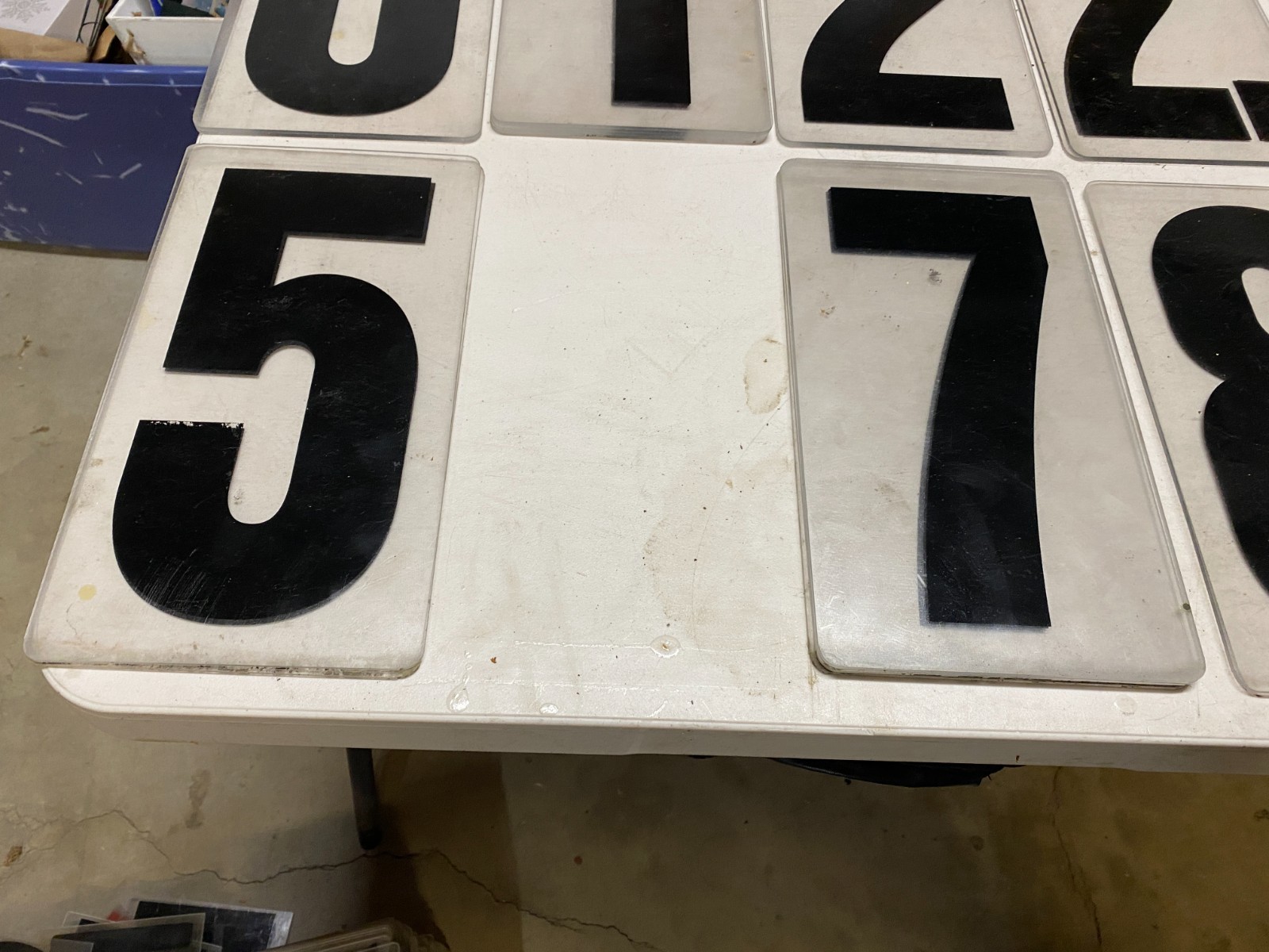 (32) vintage gas station clear acrylic background w/ black numbers 11”-12” tall