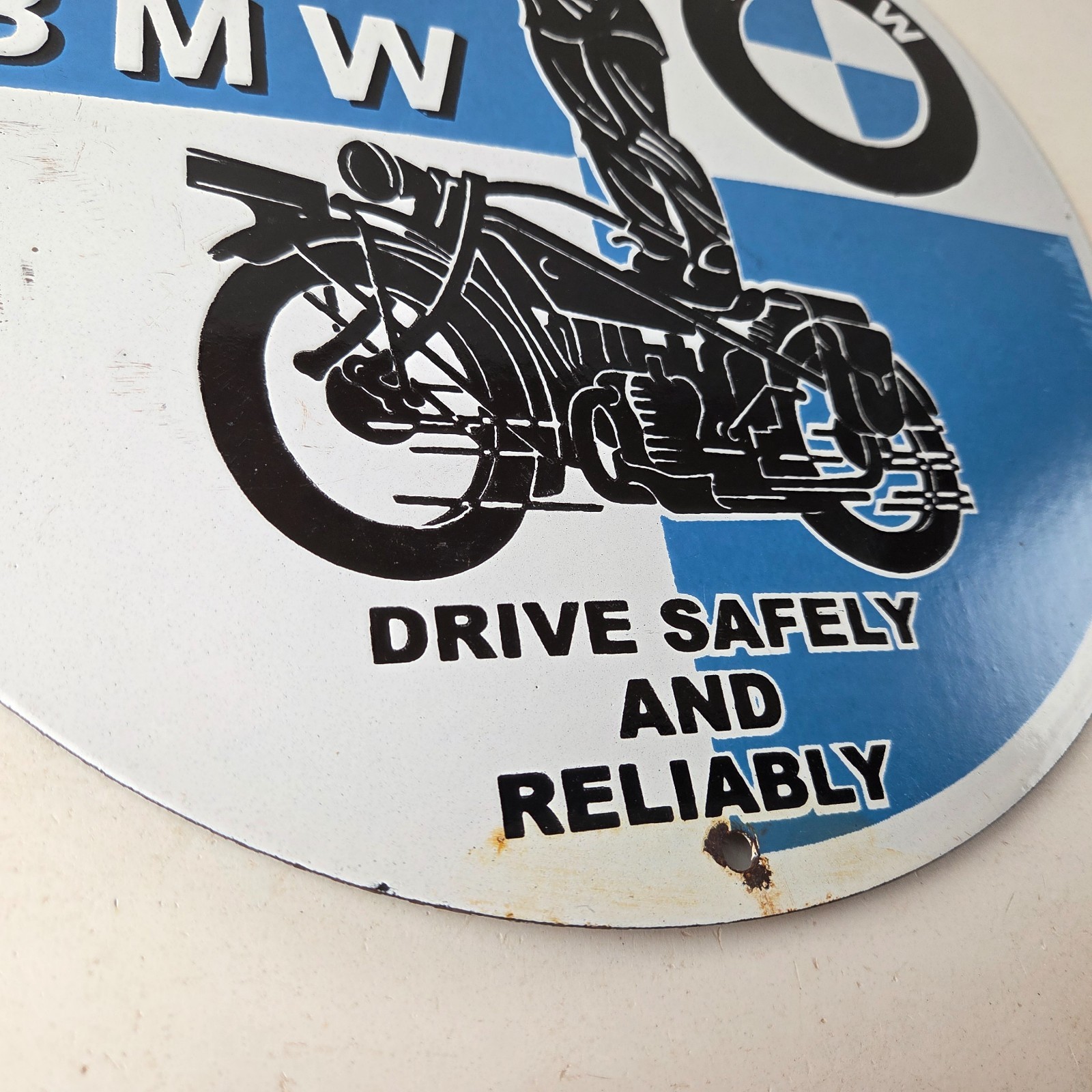 Vintage BMW Sign – Porcelain Metal Motorcycle Gas Pump Service Auto Sign