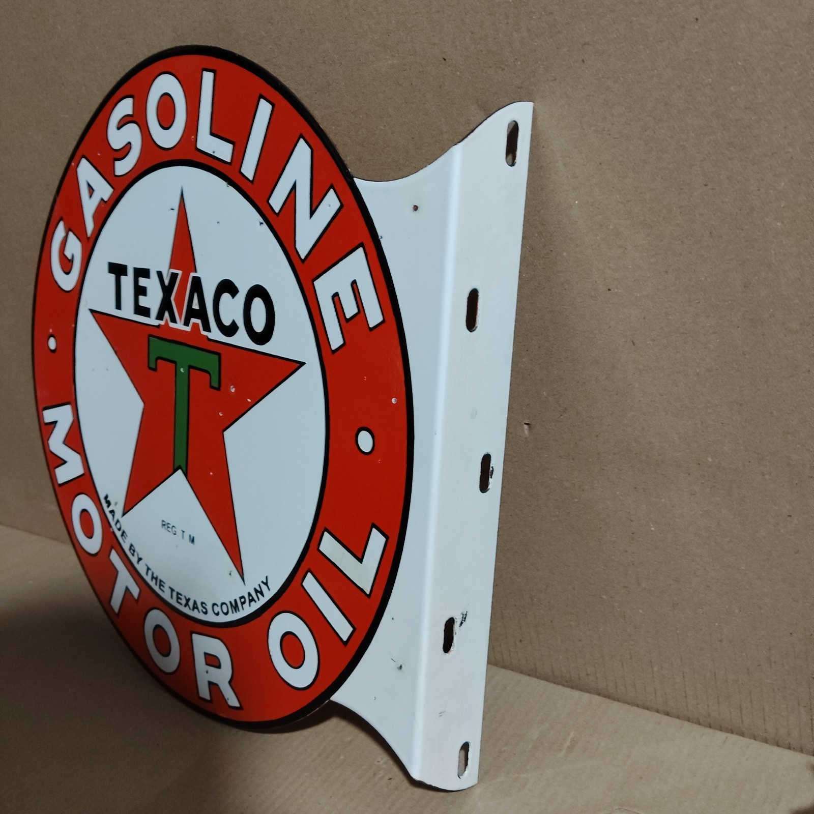 Texaco Gasoline Motor Oil Porcelain Enamel Sign 19.5 x 17 Inches 2 Sided