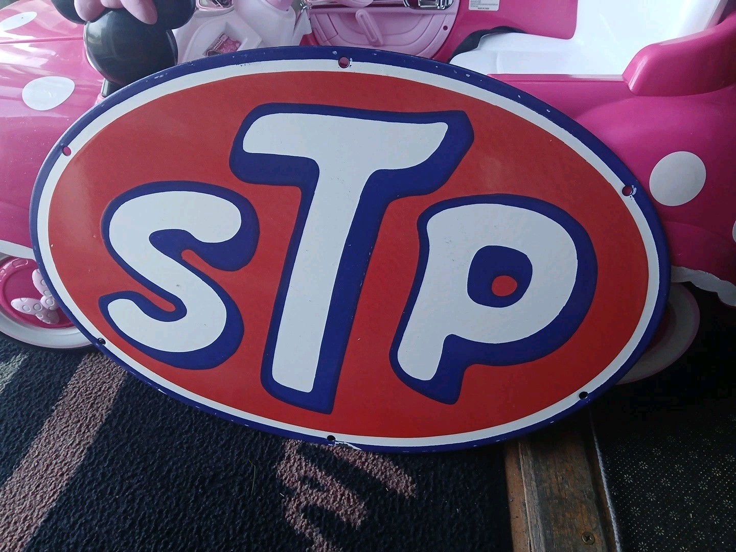 Large Vintage STP 2FT Porcelain Metal Oval Sign – Gas Pump Automotive Sign